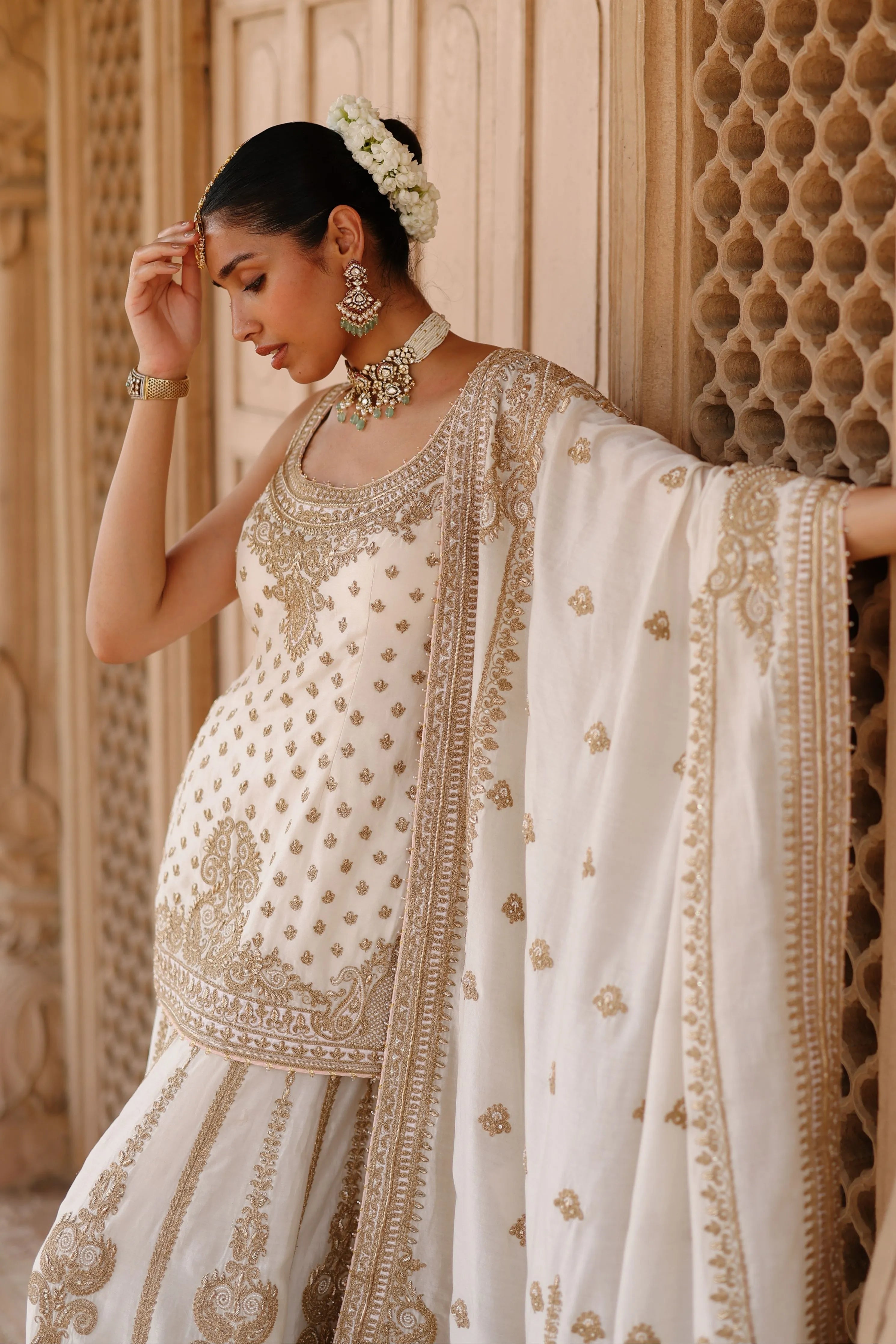 Shabnam Daisy Ivory Kurta Set with Sharara & Dupatta