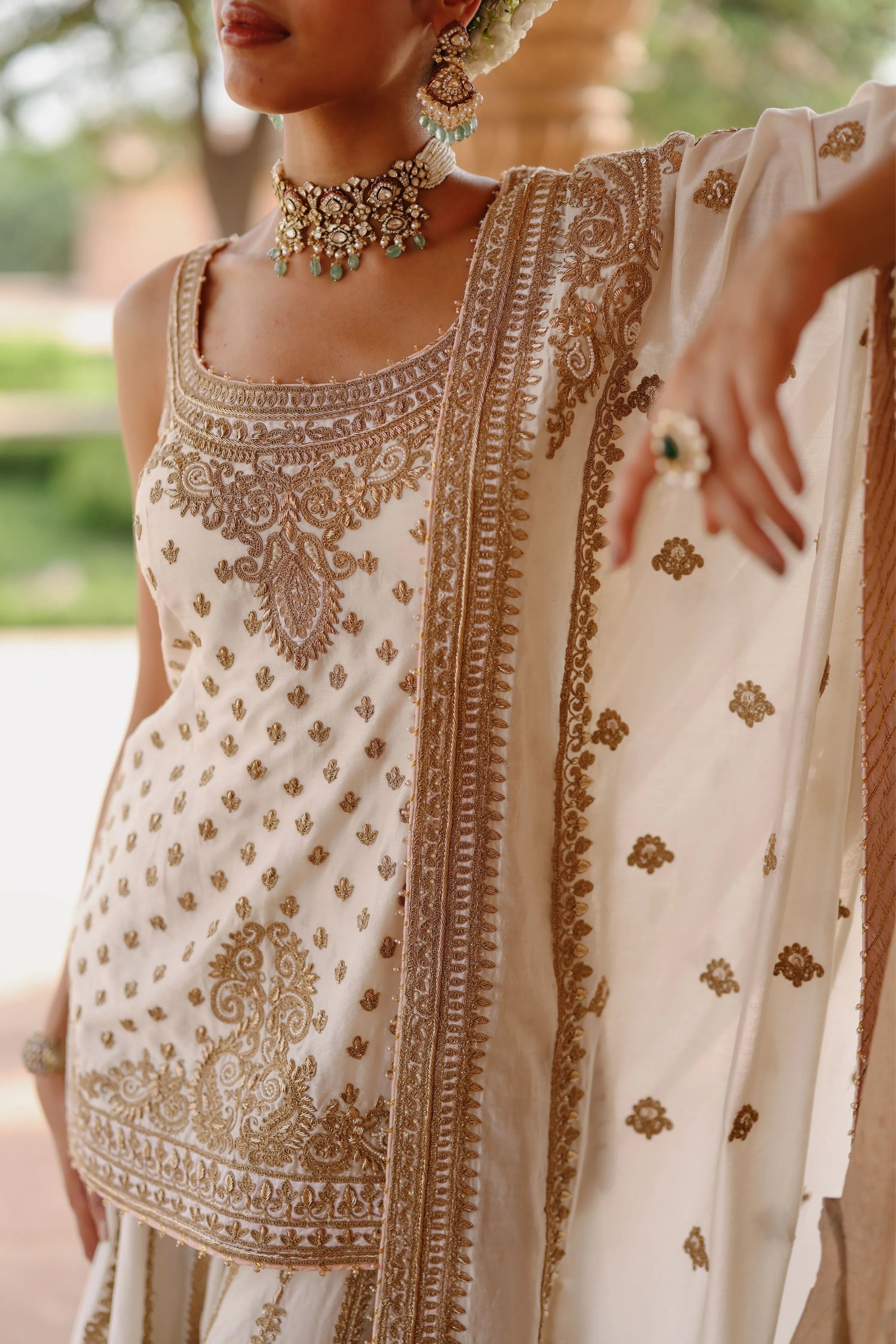 Shabnam Daisy Ivory Kurta Set with Sharara & Dupatta