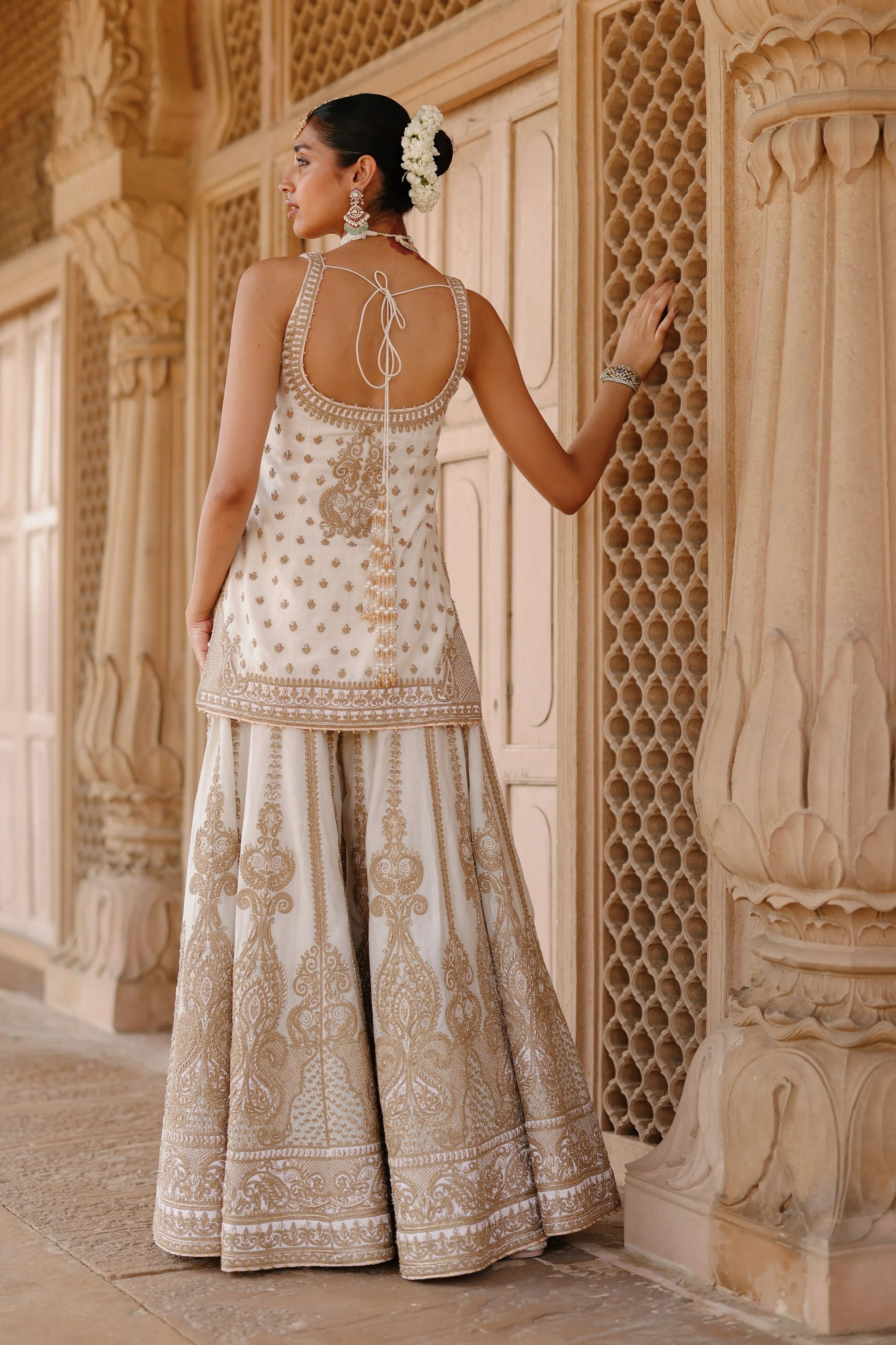 Shabnam Daisy Ivory Kurta Set with Sharara & Dupatta