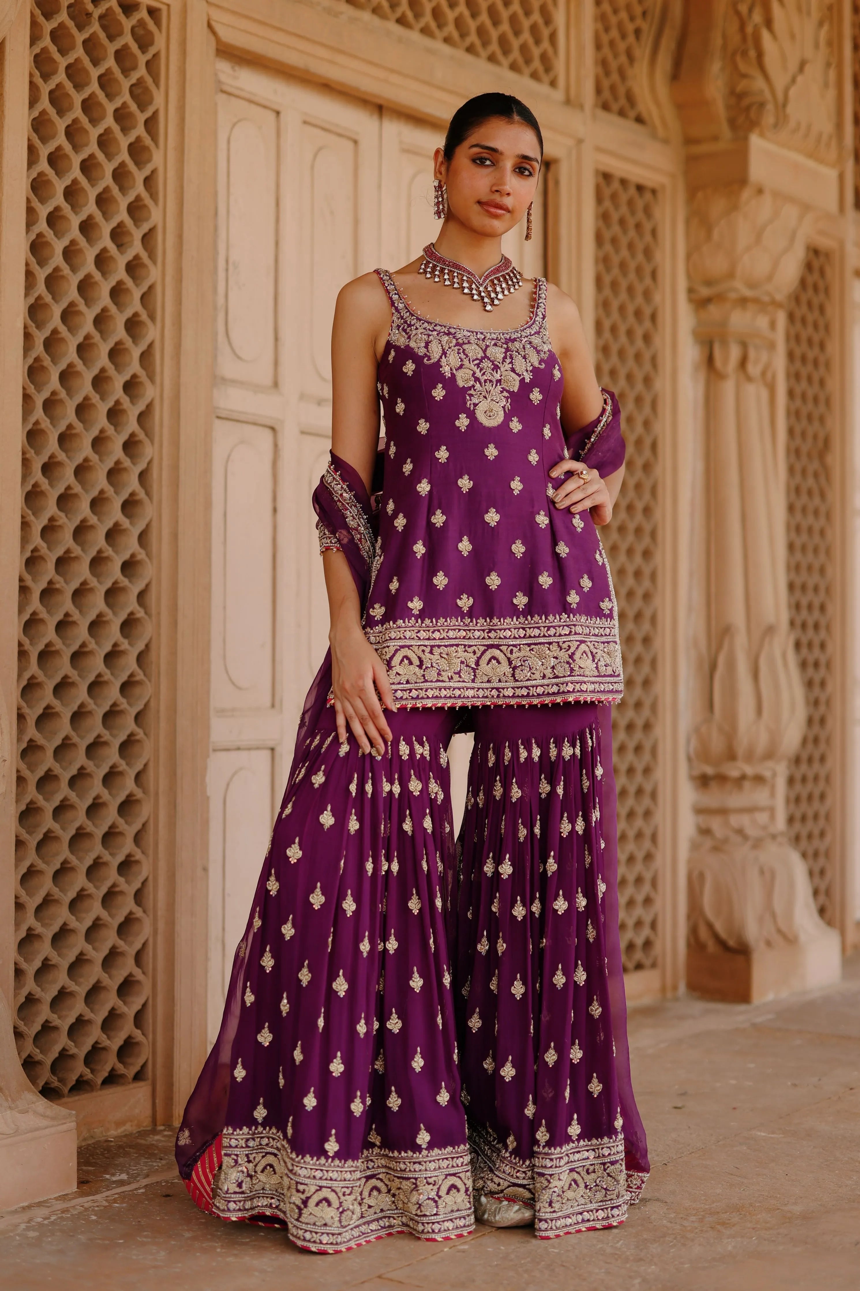 Shahbano Deep Purple Kurta Set with Garara & Dupatta