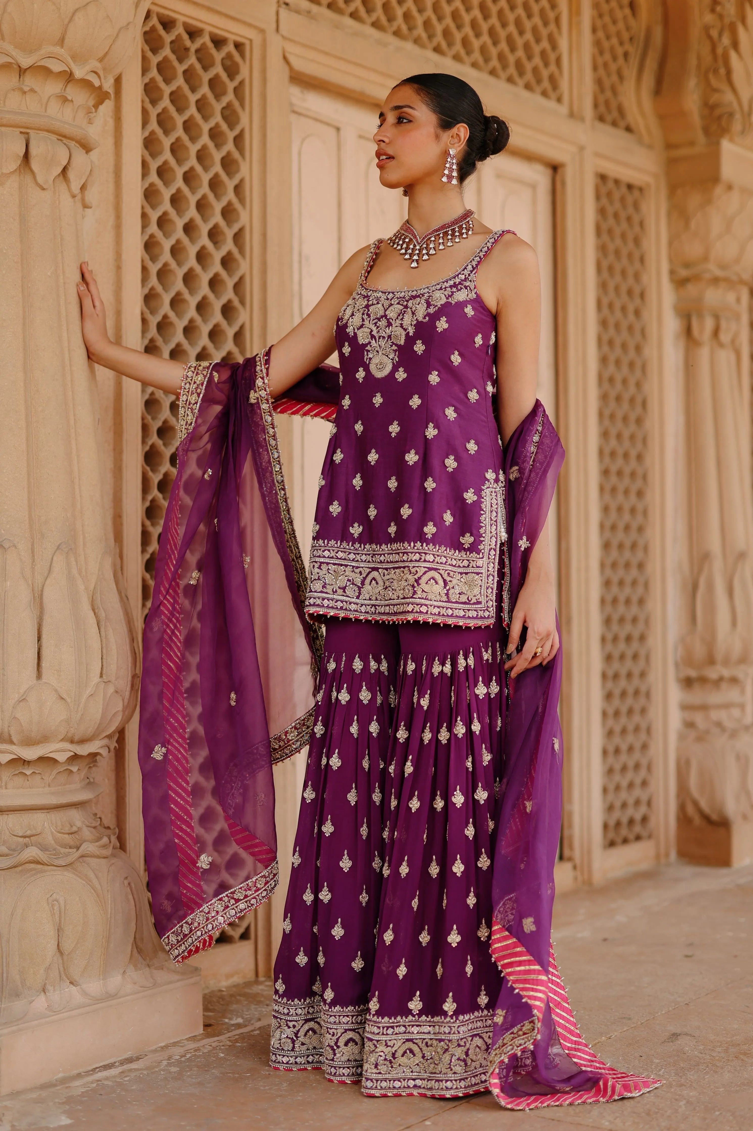 Shahbano Deep Purple Kurta Set with Garara & Dupatta