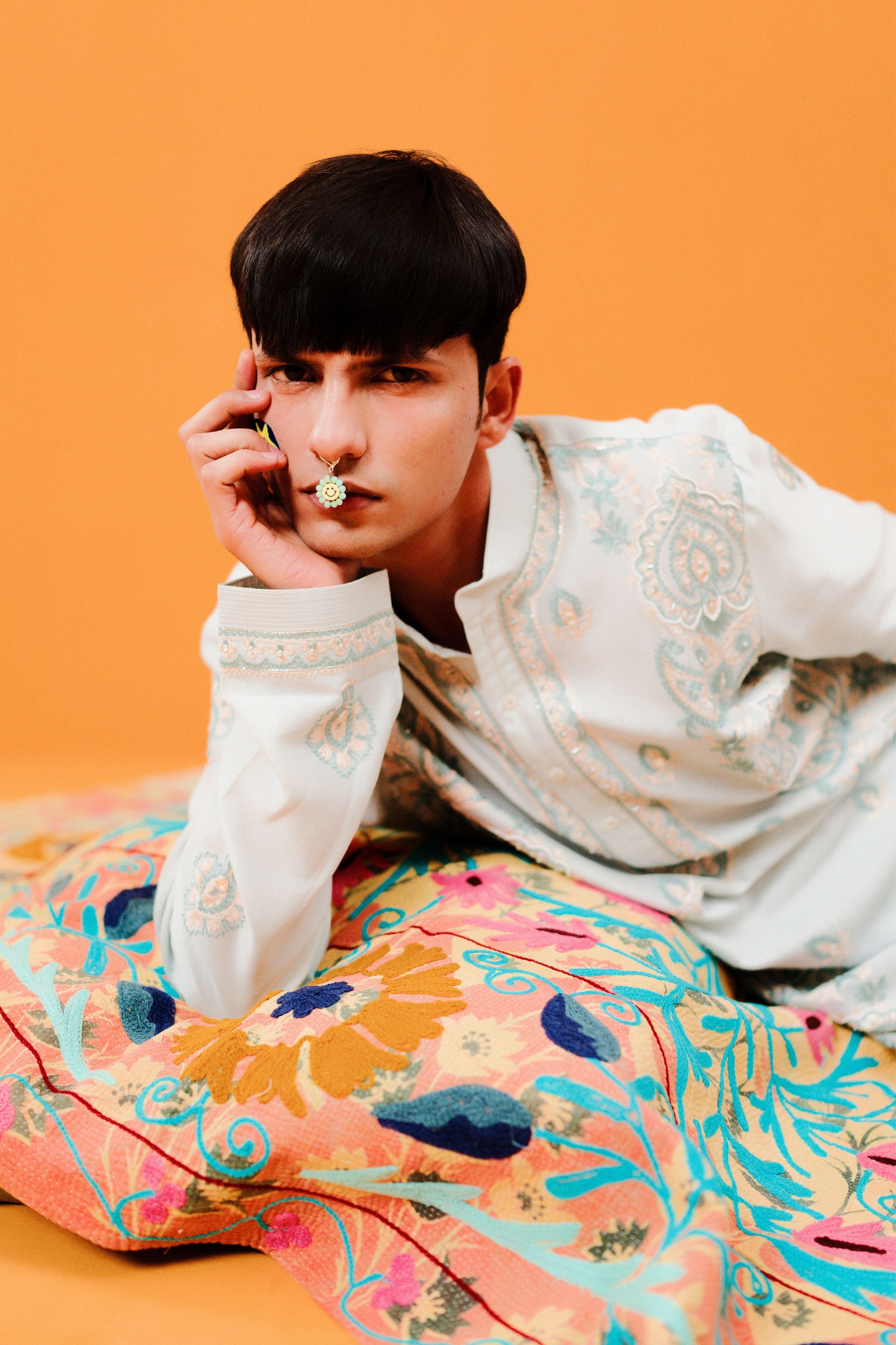 Sky Blue Parallel Paisley Kurta Set