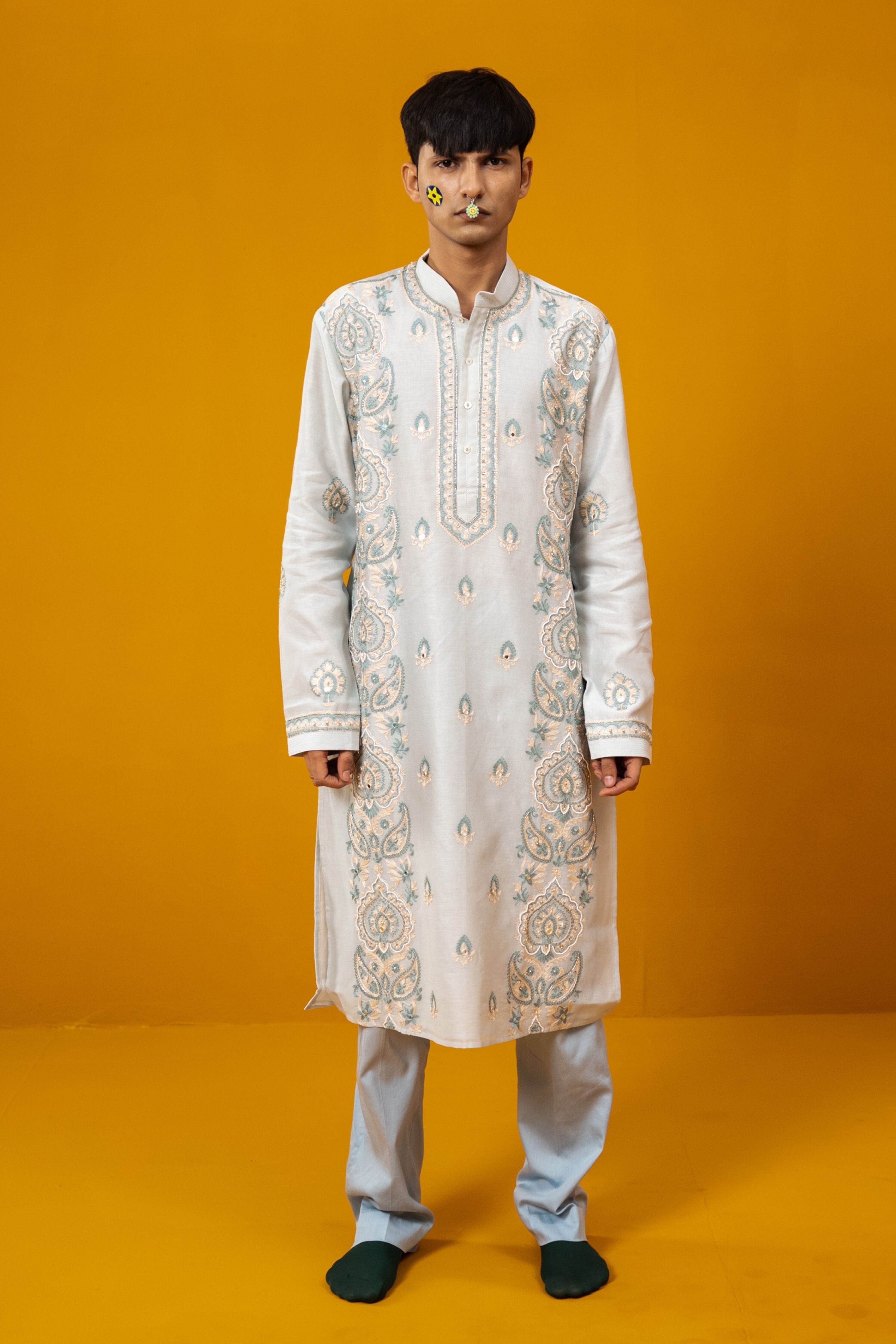 Sky Blue Parallel Paisley Kurta Set