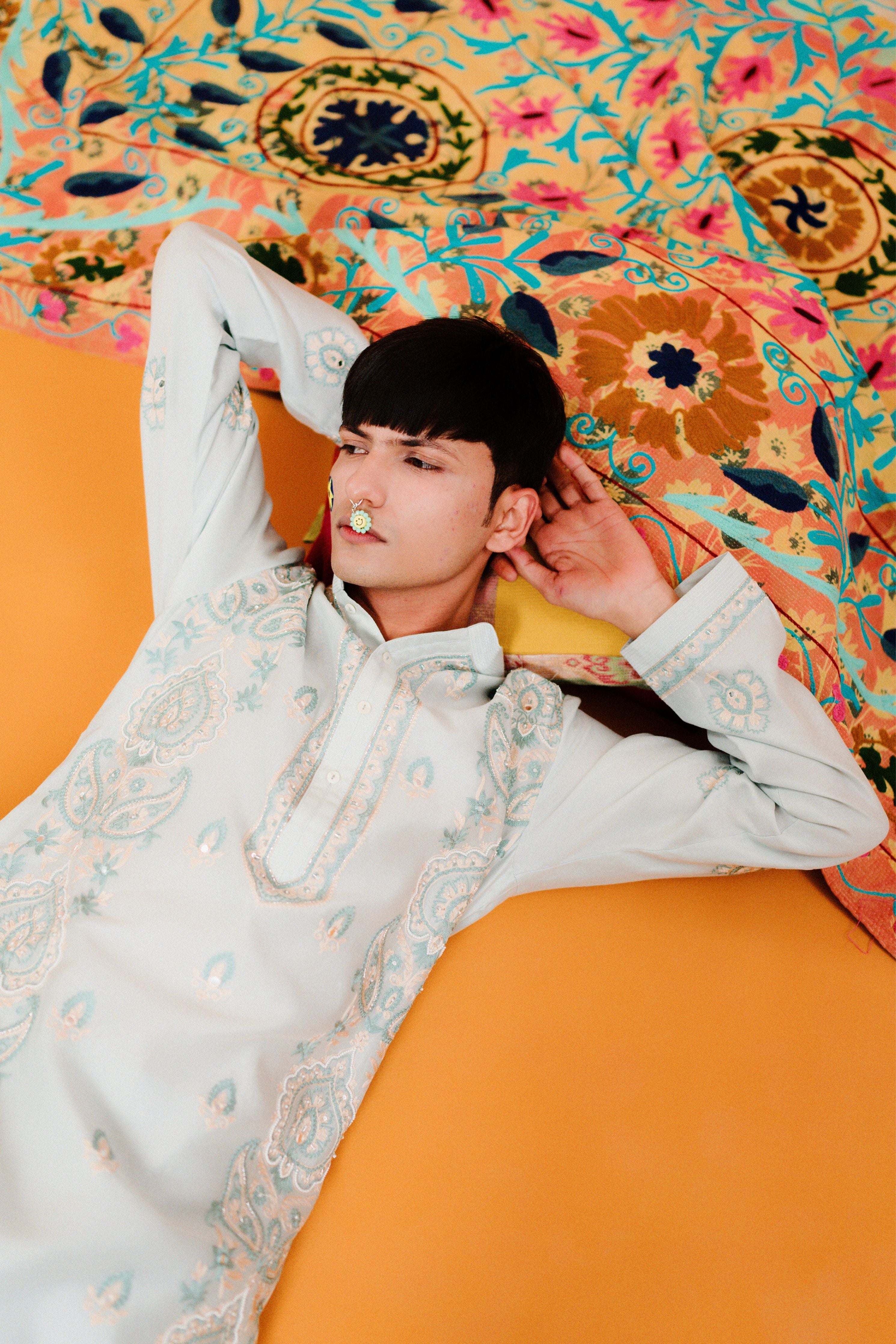 Sky Blue Parallel Paisley Kurta Set
