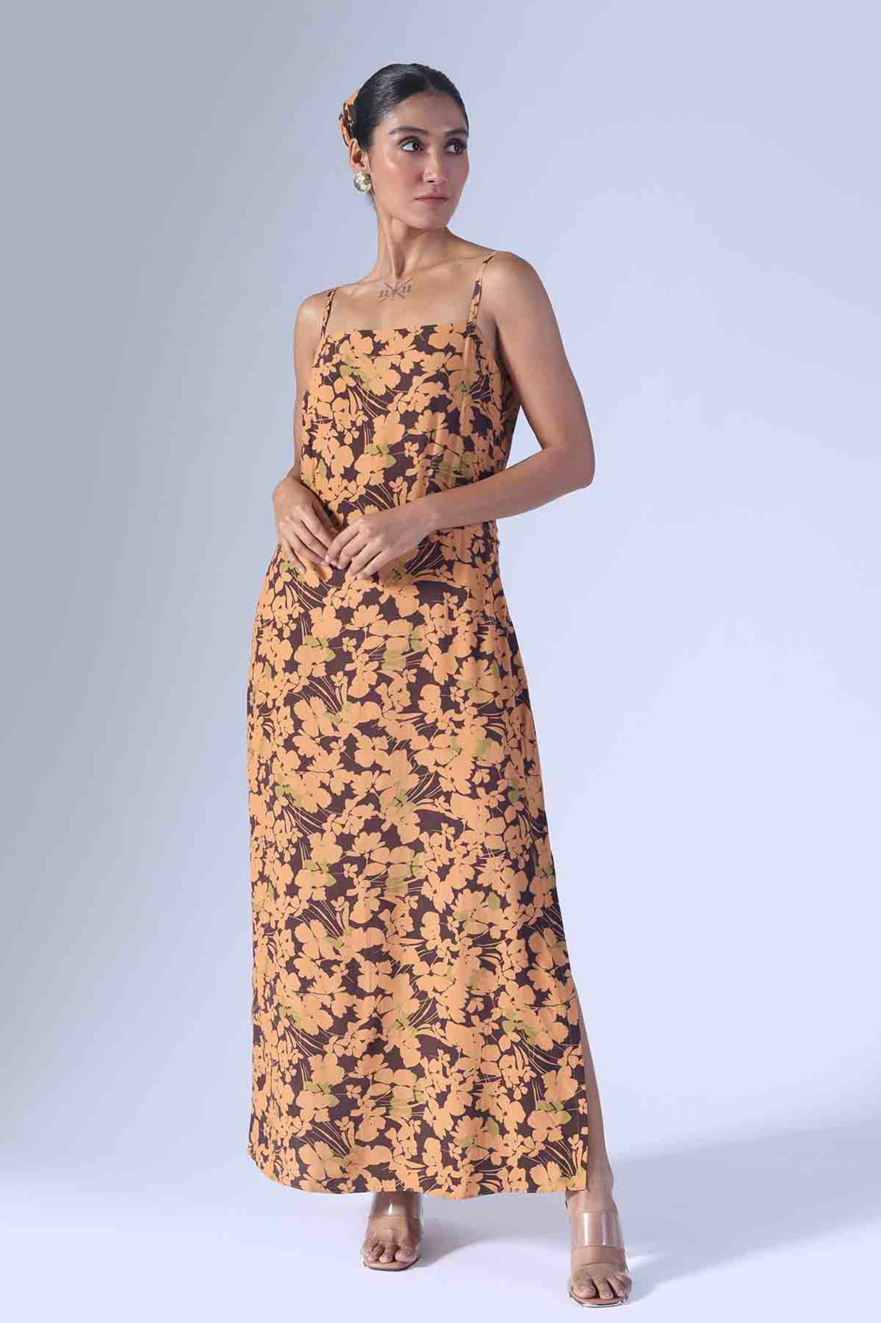 Spring Brown Long Slip Dress