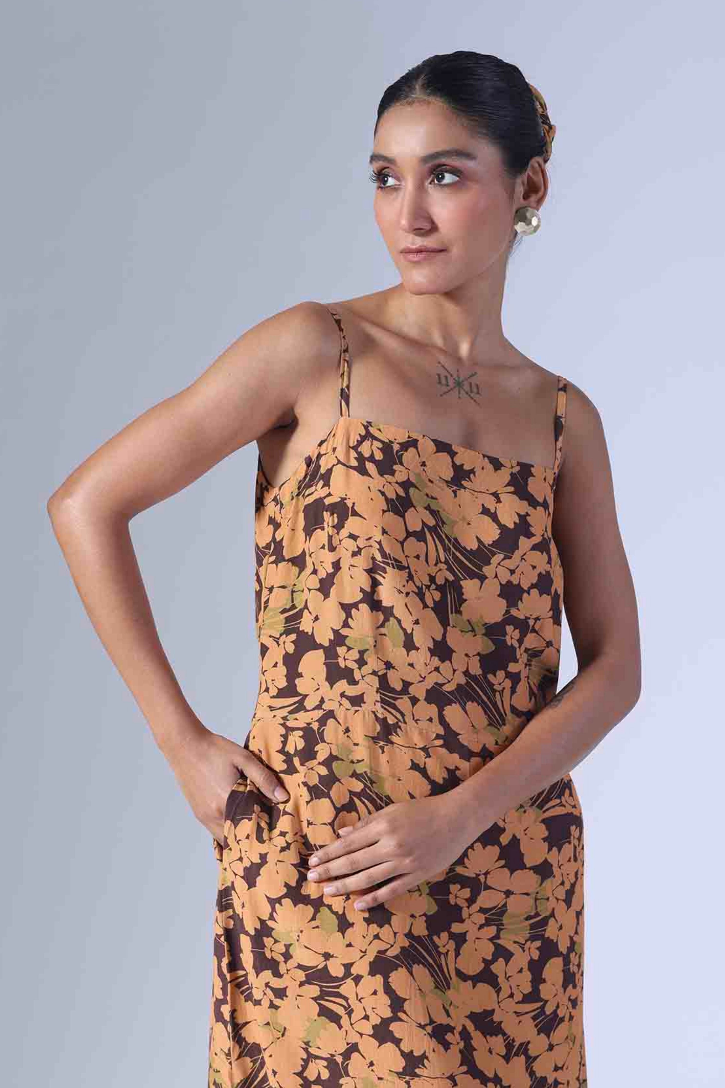 Spring Brown Long Slip Dress