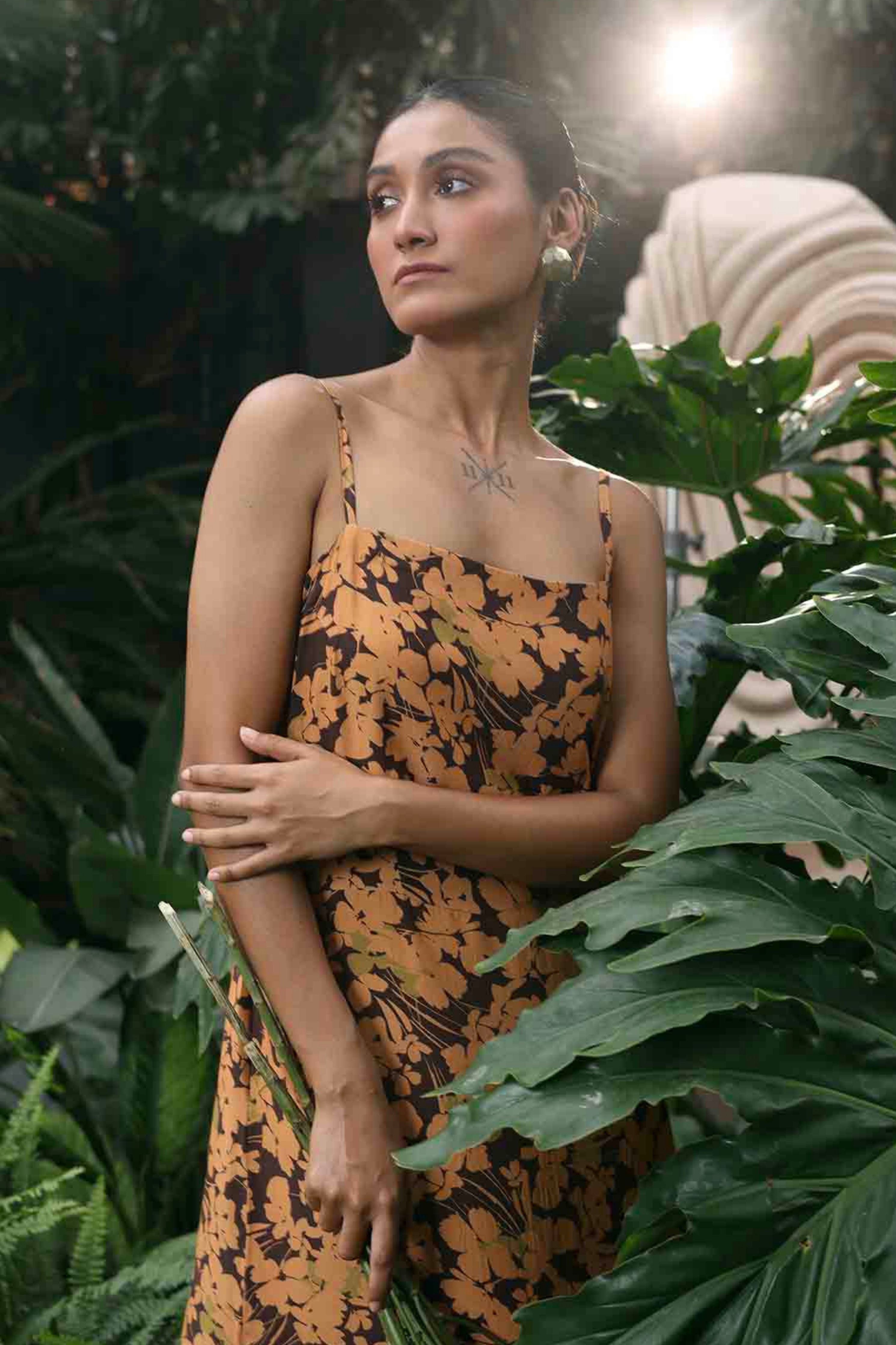 Spring Brown Long Slip Dress