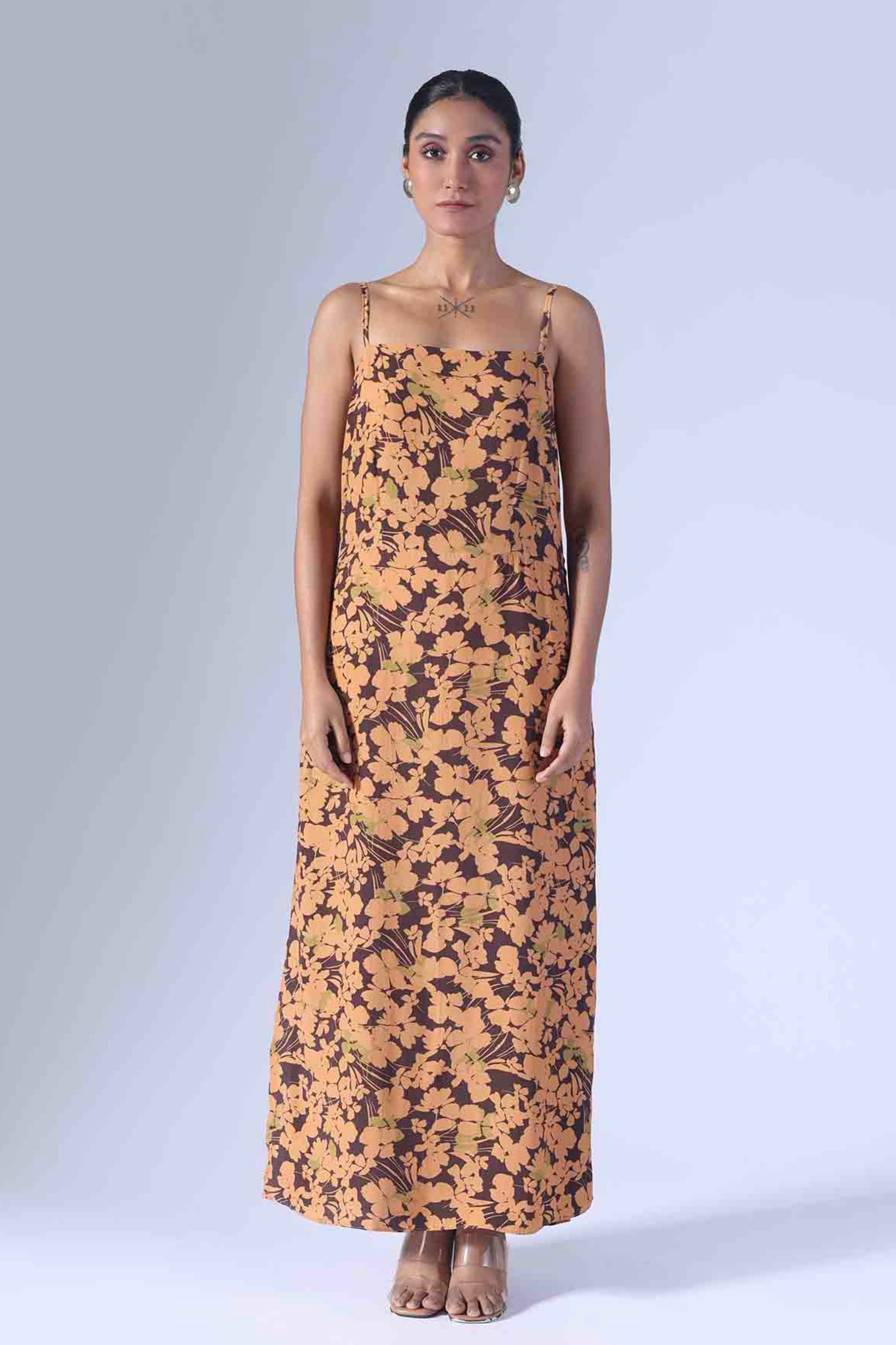 Spring Brown Long Slip Dress