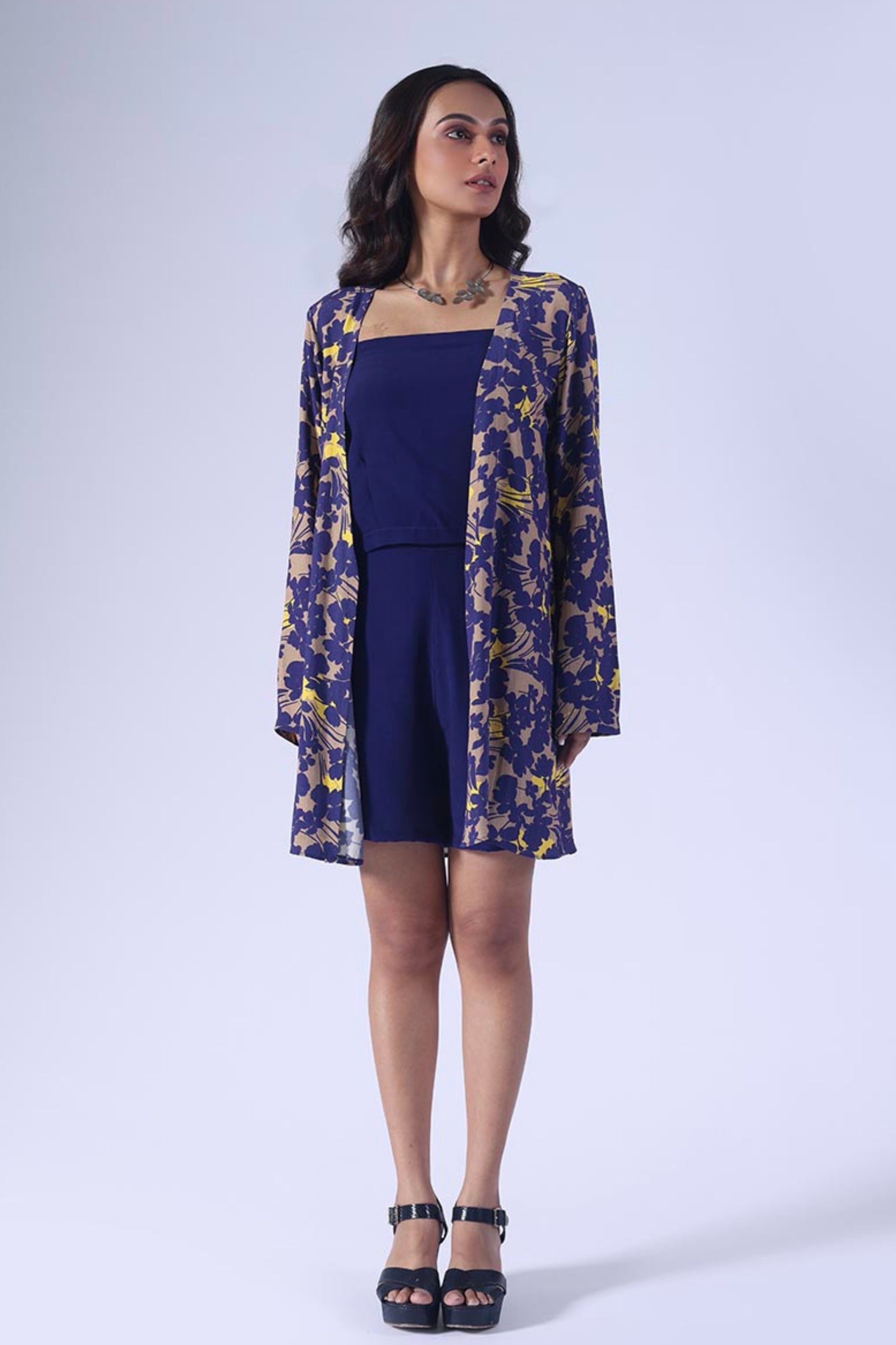Spring Navy Shorts Set With Jacket