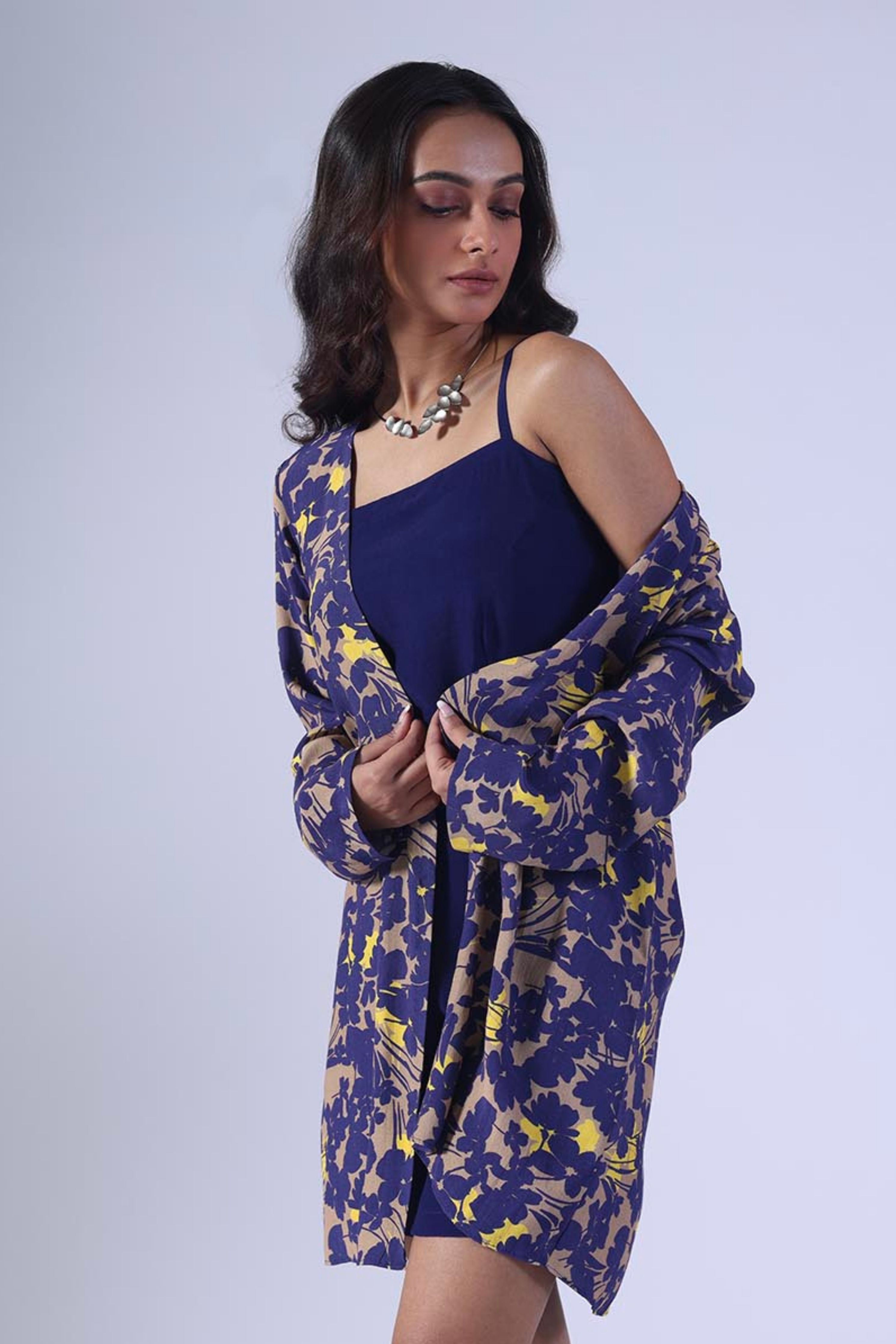Spring Navy Shorts Set With Jacket