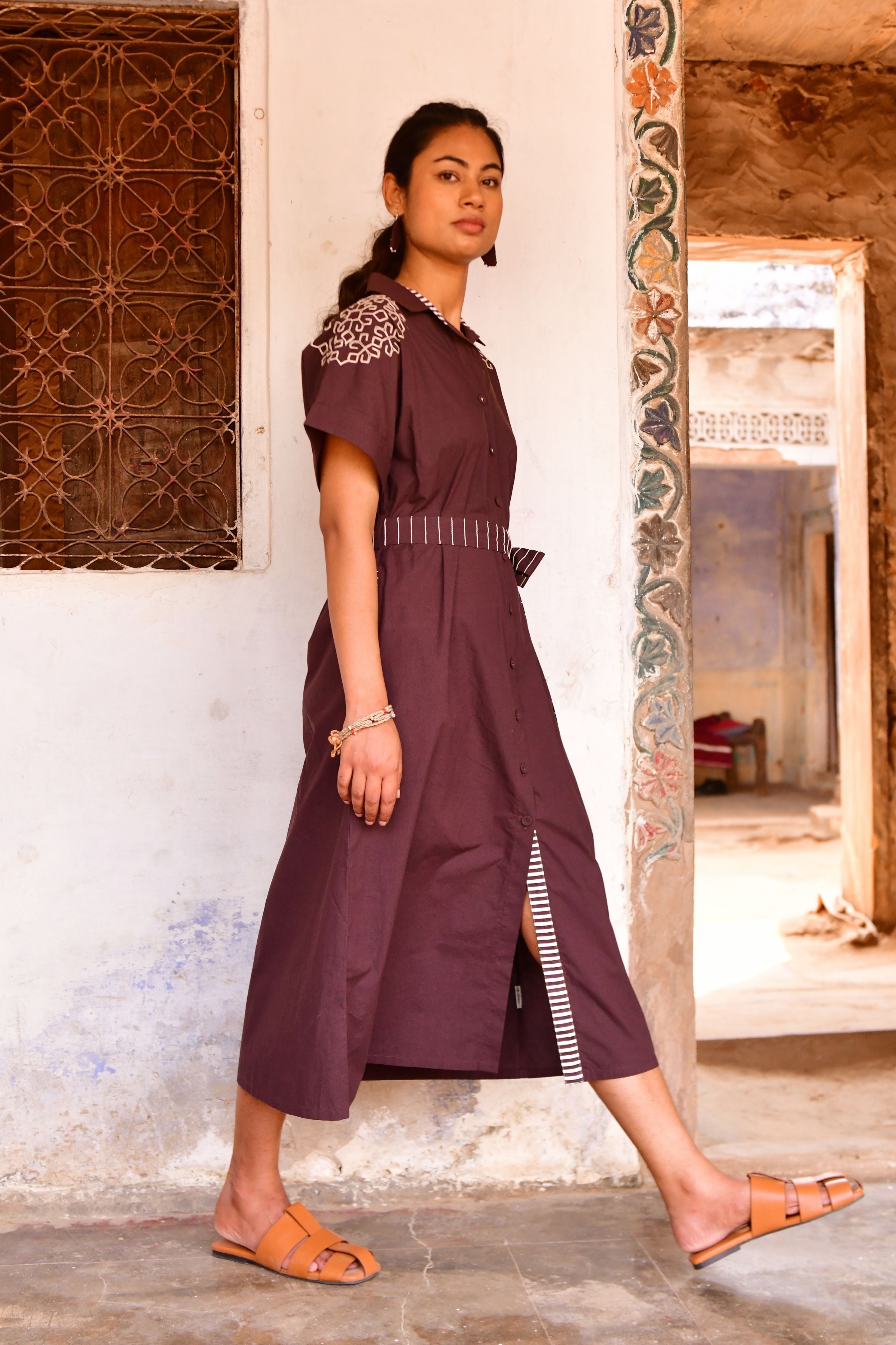 Stella Brown Embroidery Shirt Dress