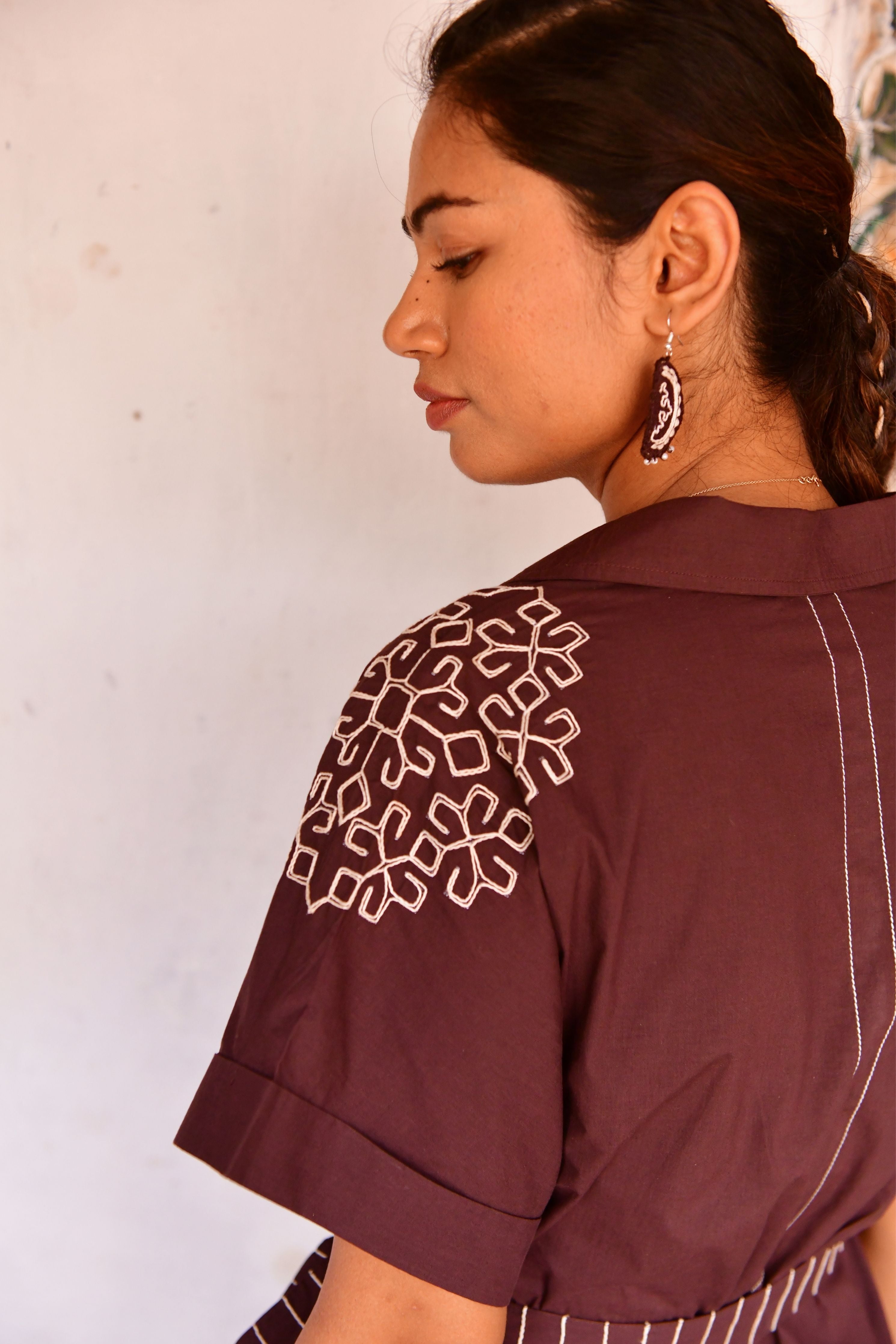 Stella Brown Embroidery Shirt Dress