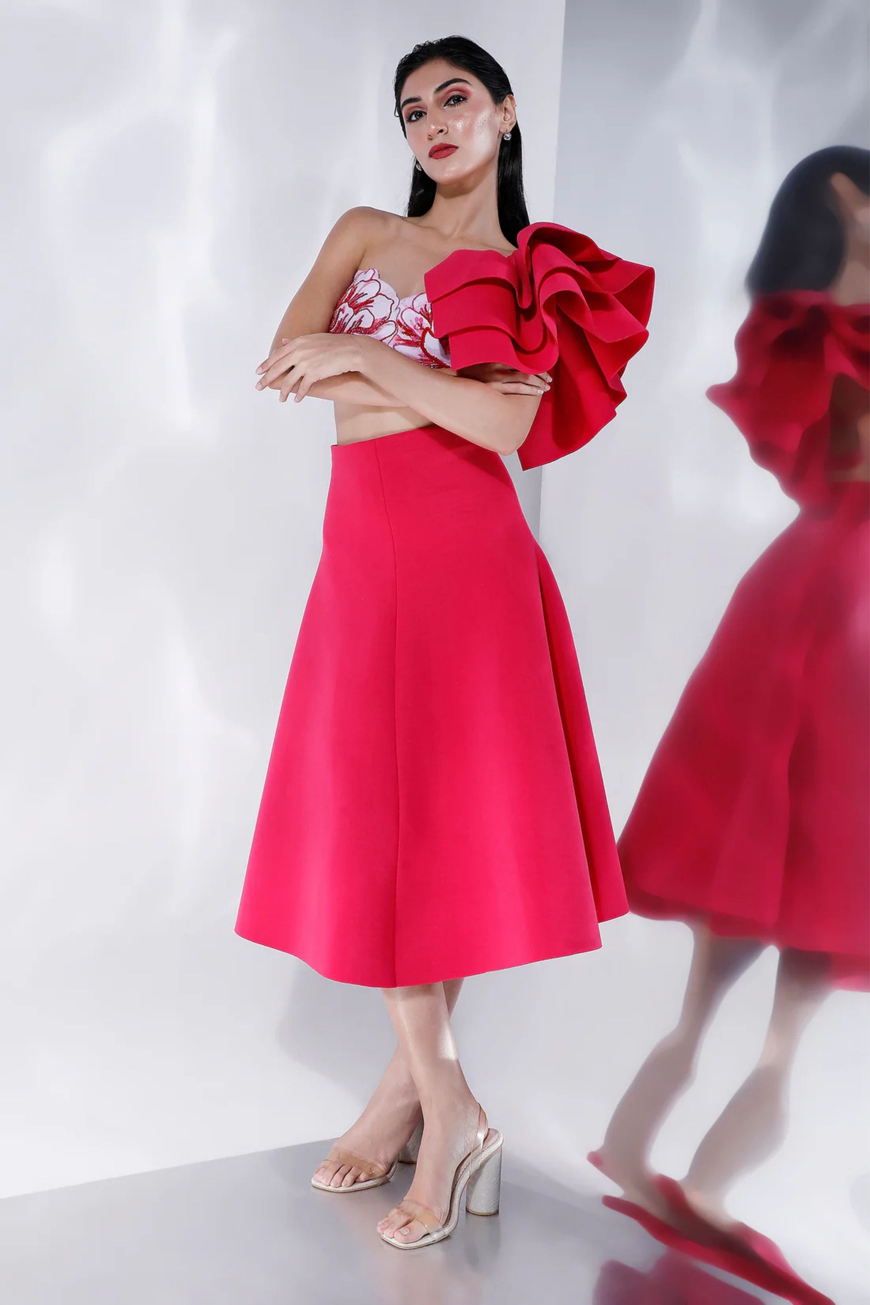 Striking Red Ruffle Skirt Set