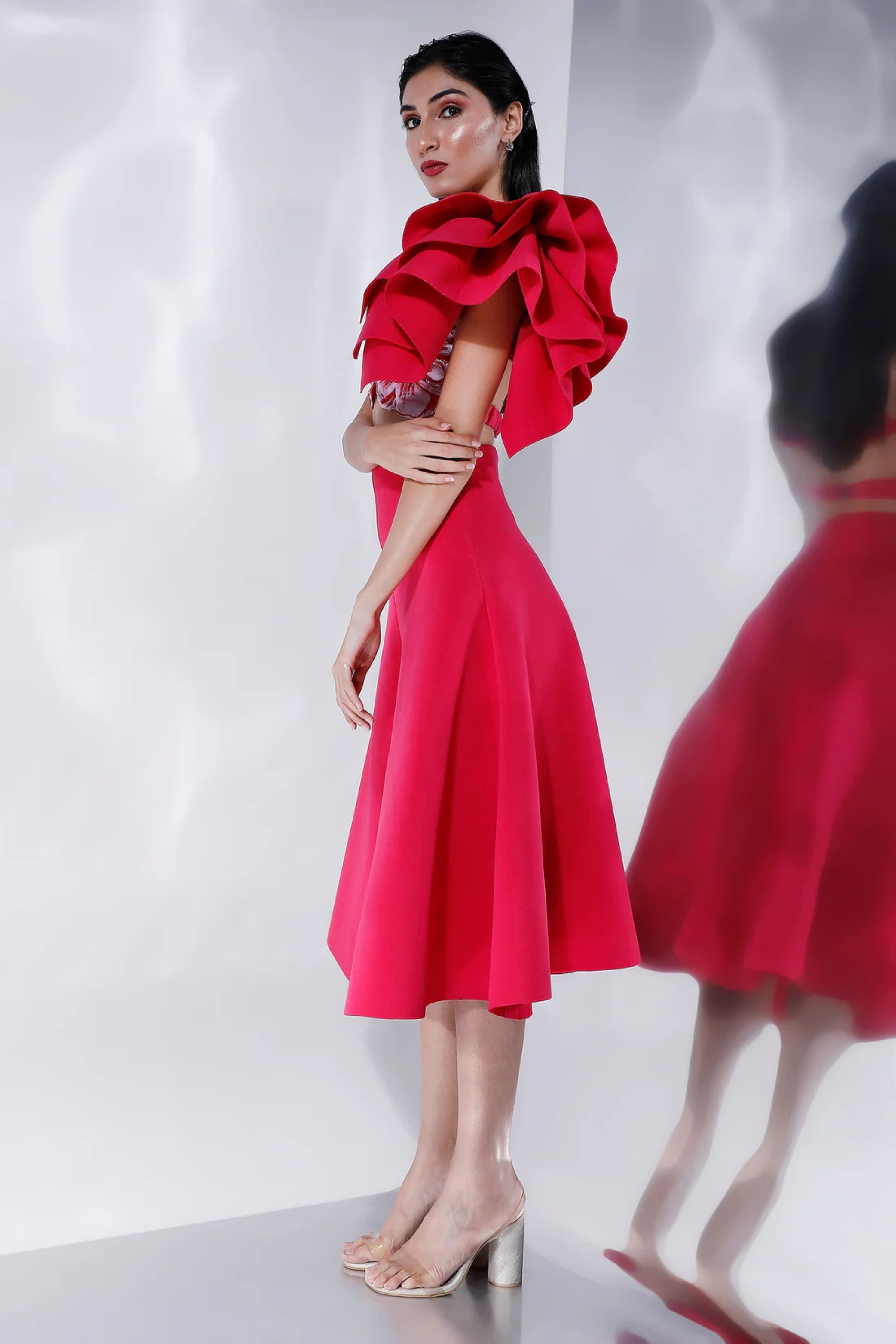 Striking Red Ruffle Skirt Set