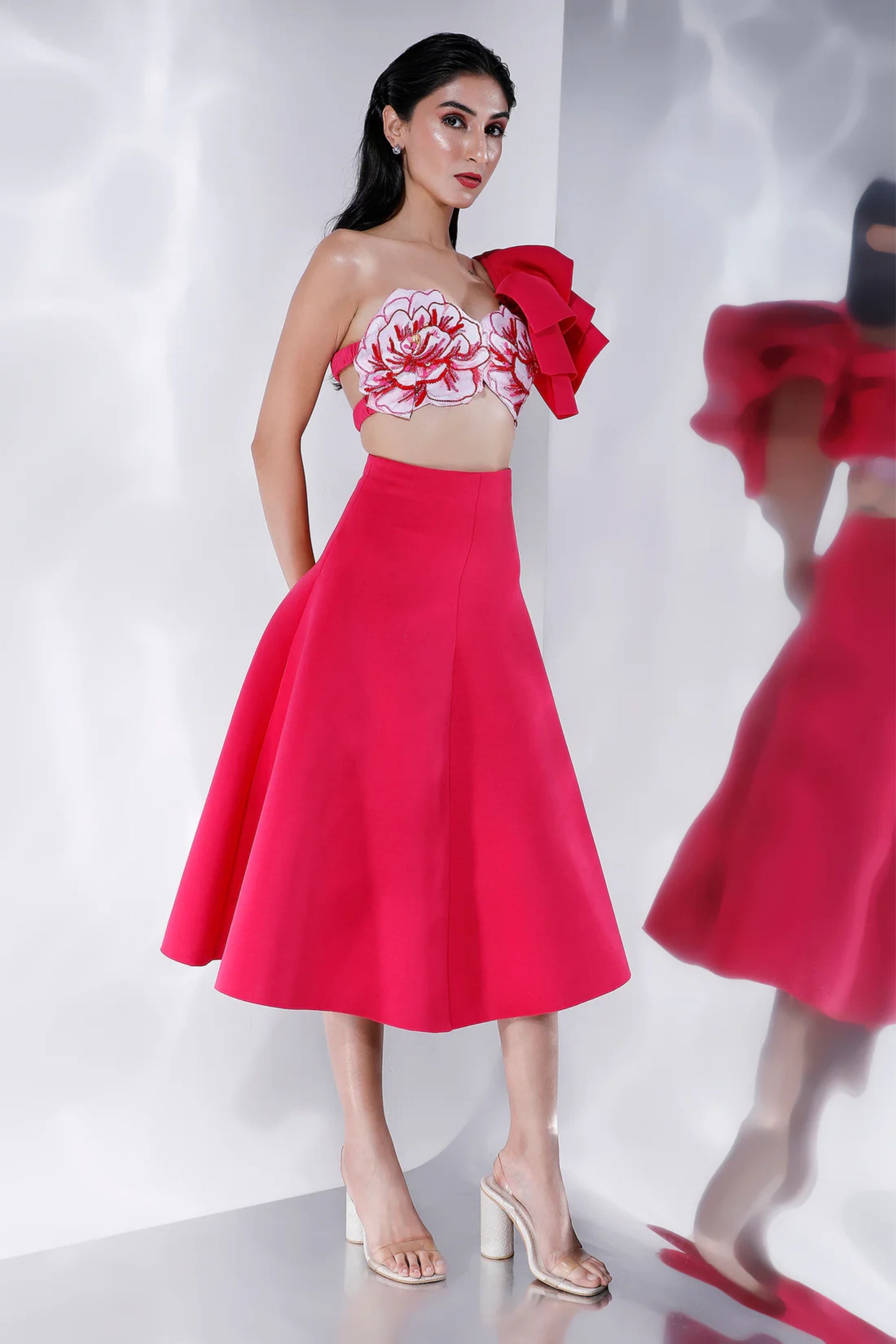 Striking Red Ruffle Skirt Set