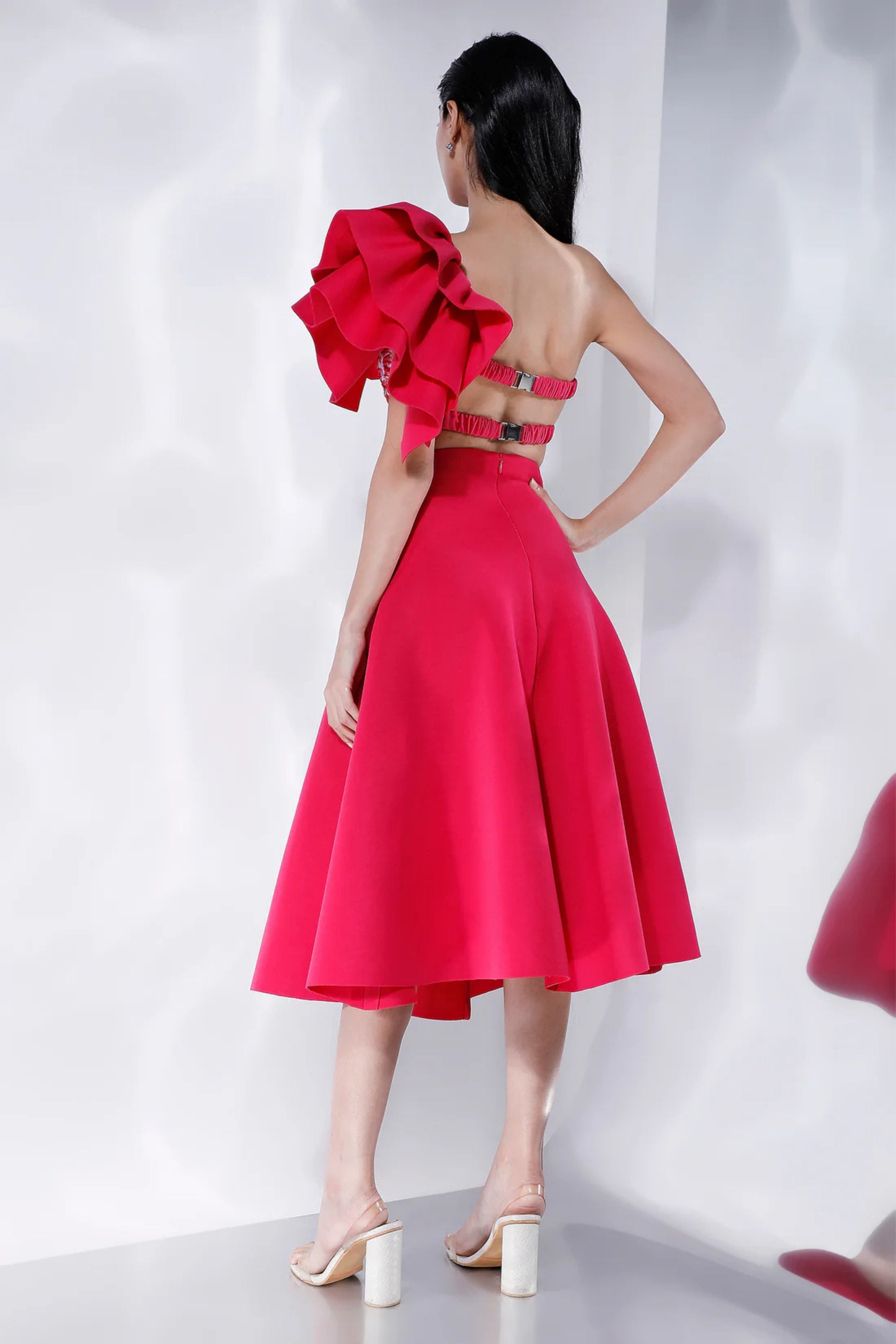Striking Red Ruffle Skirt Set
