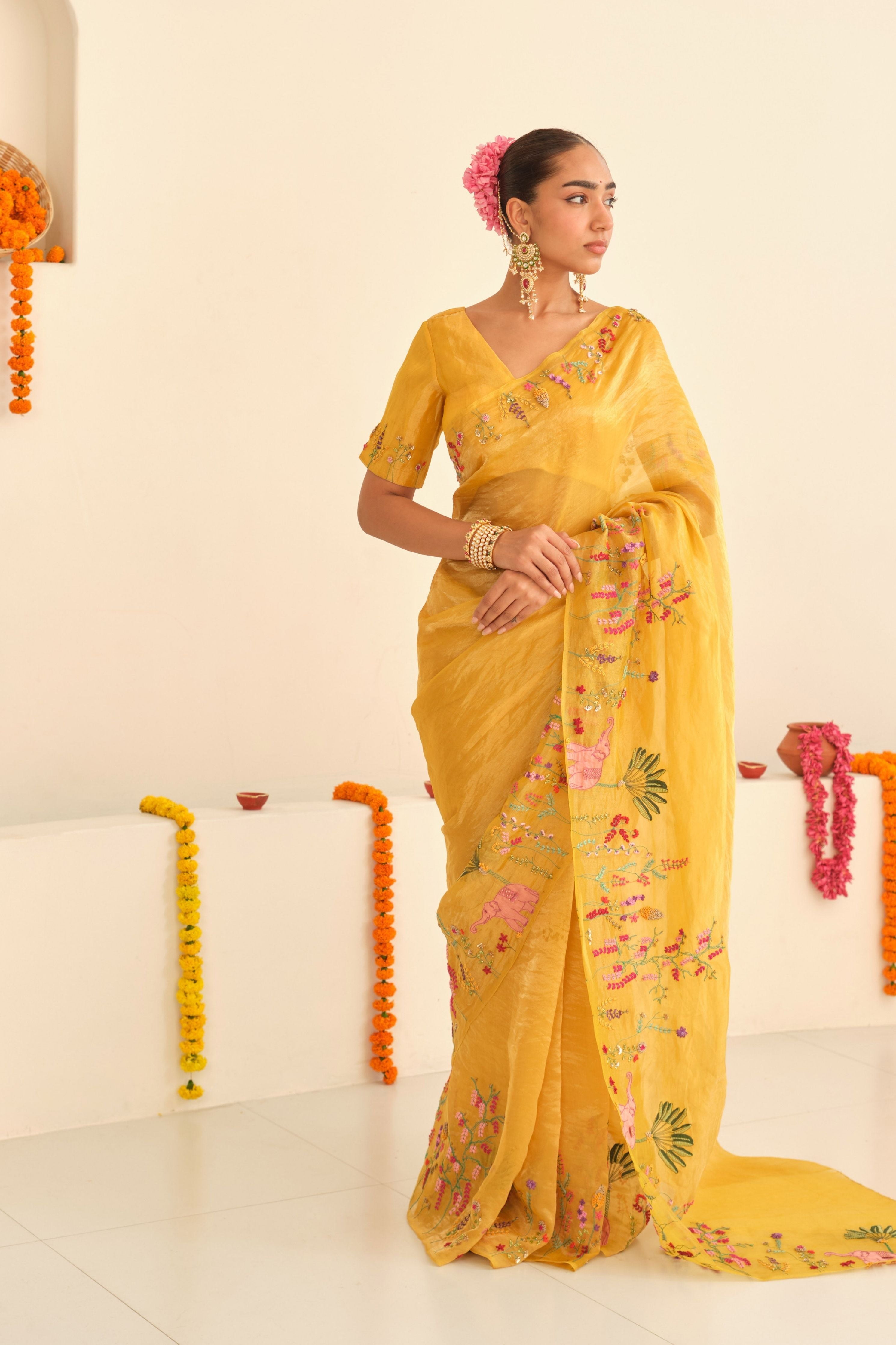 Sunehri Silk Tissue Sari