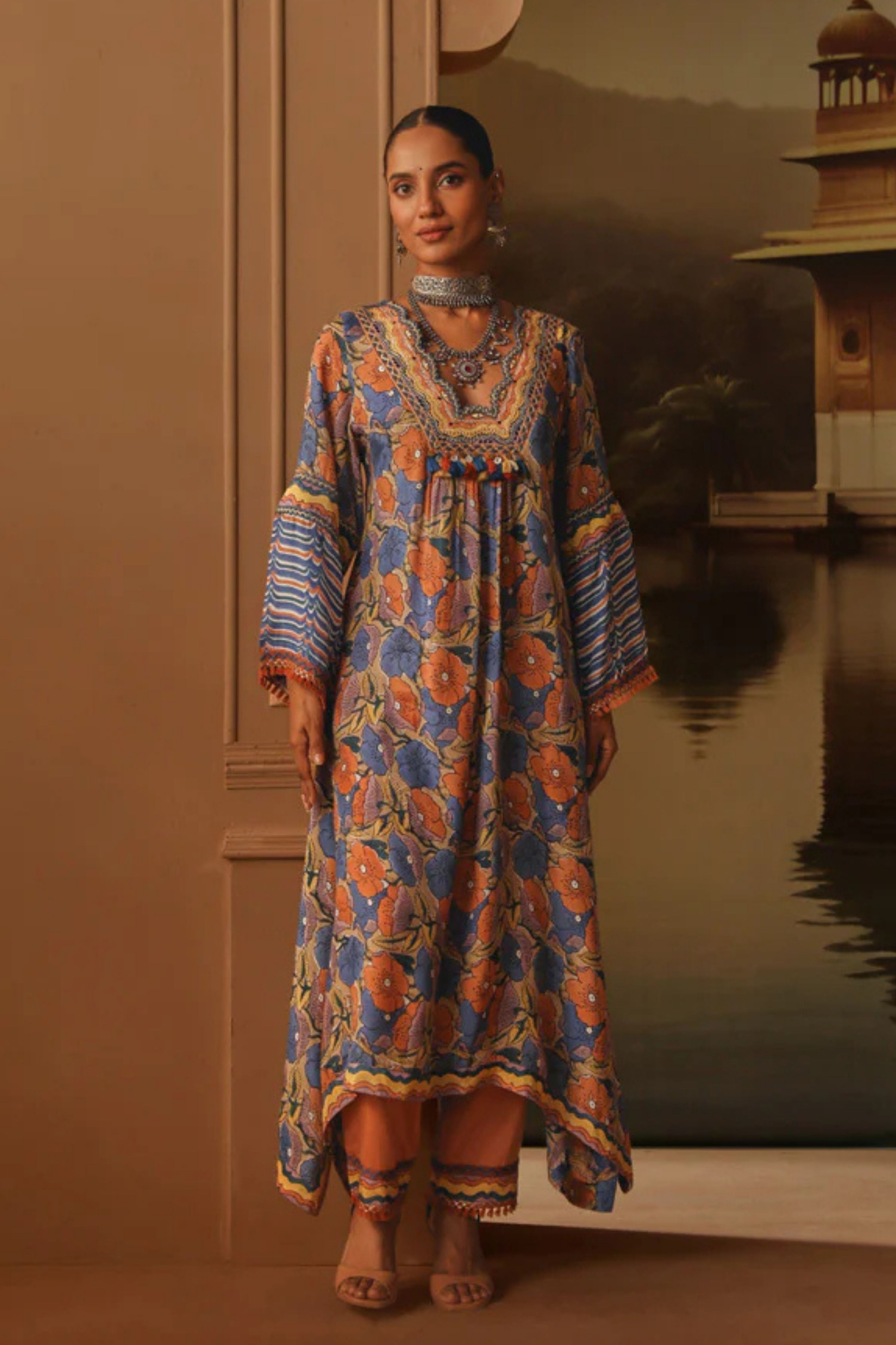 Surbhi V-Neck Asymmetrical Kurta Set