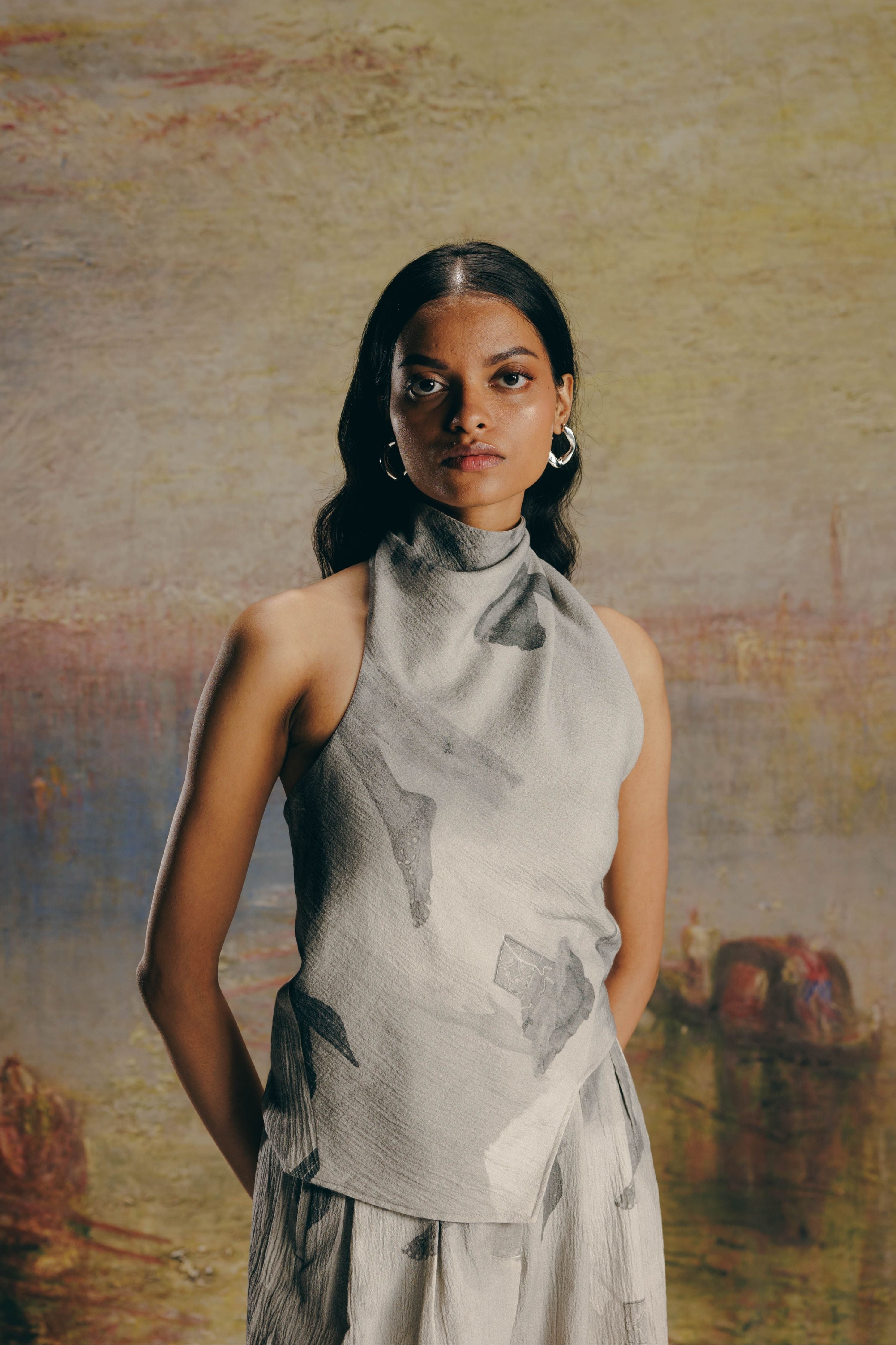 Surrealist Crepe Draped Top & Bollywood Pants