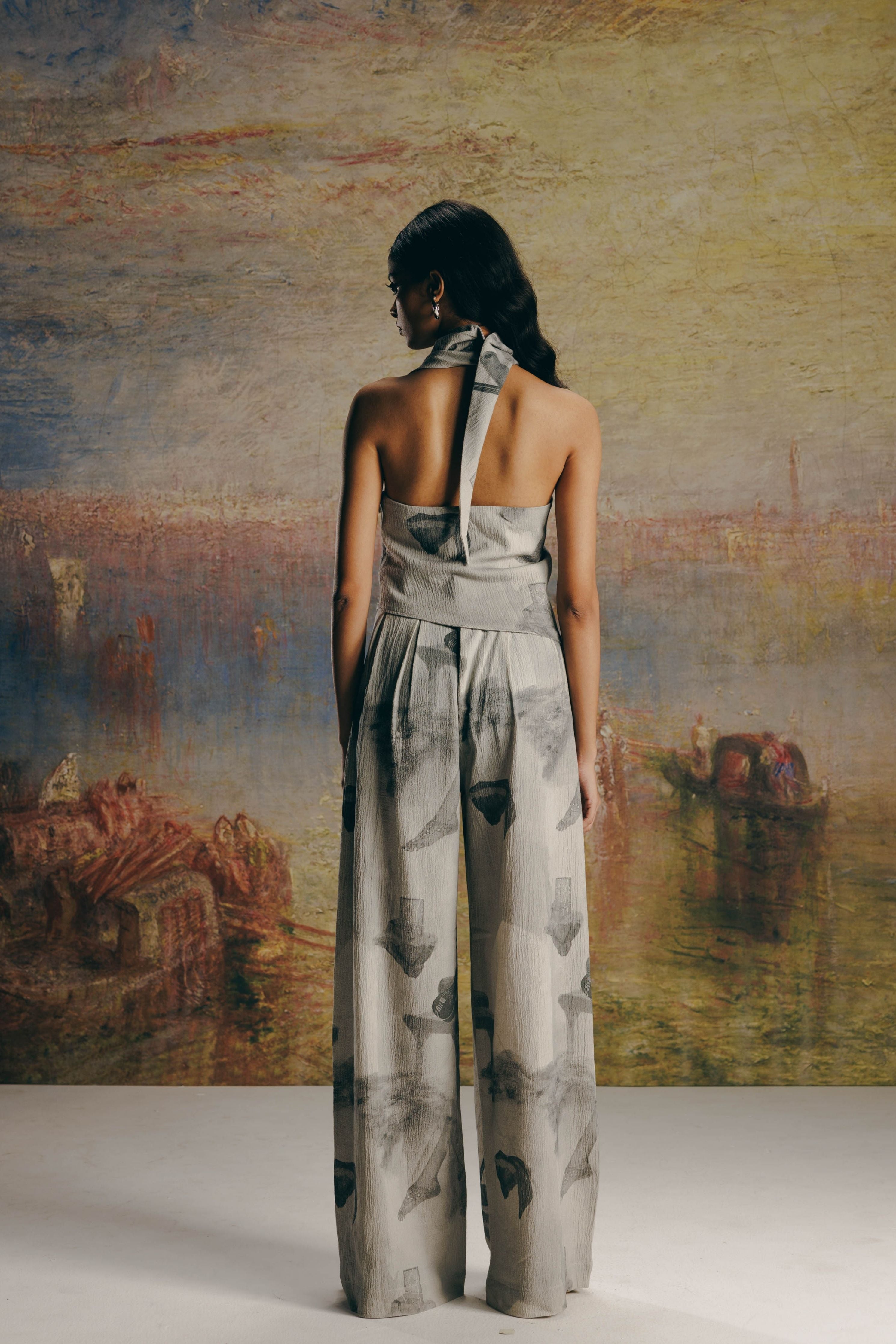 Surrealist Crepe Draped Top & Bollywood Pants