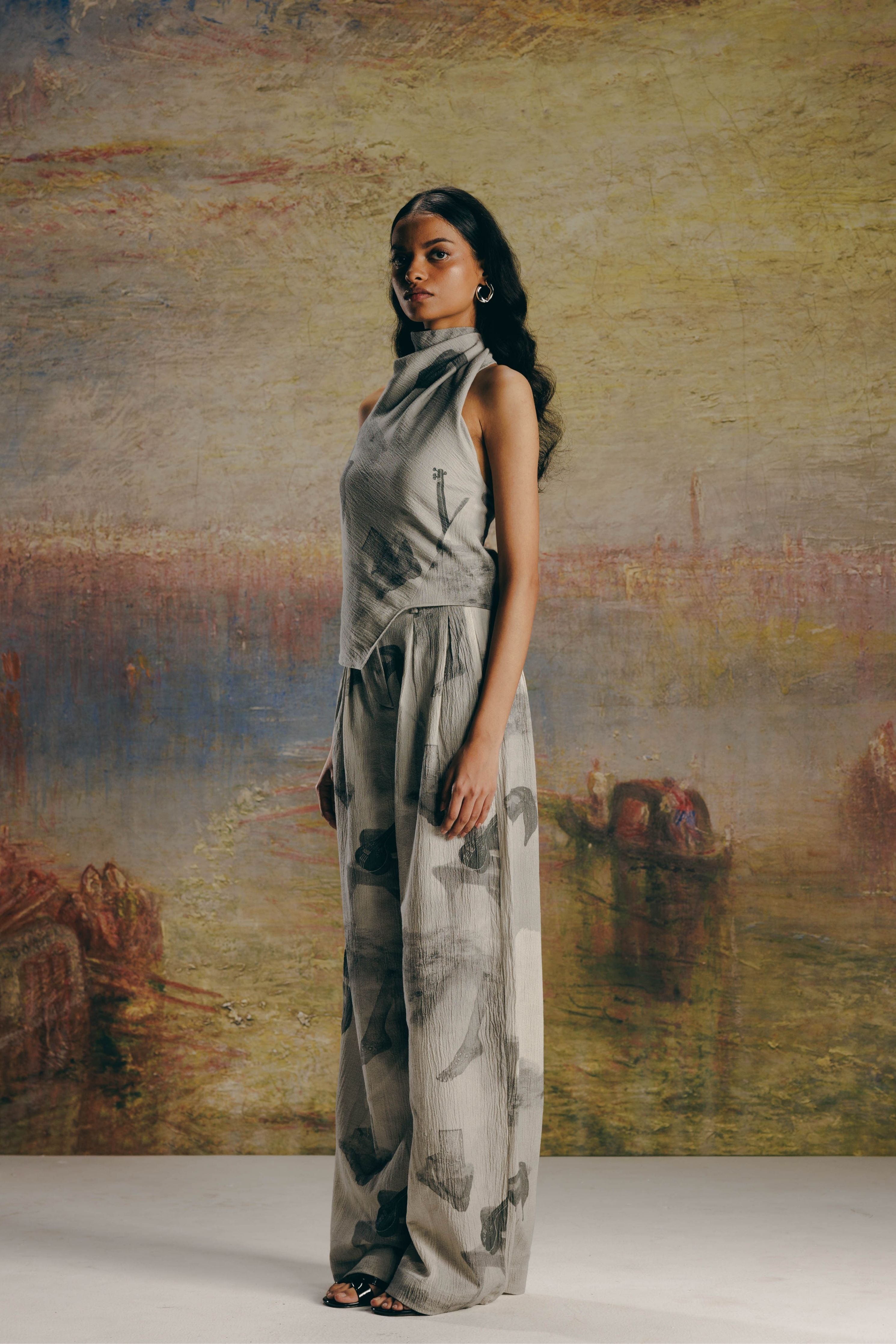 Surrealist Crepe Draped Top & Bollywood Pants