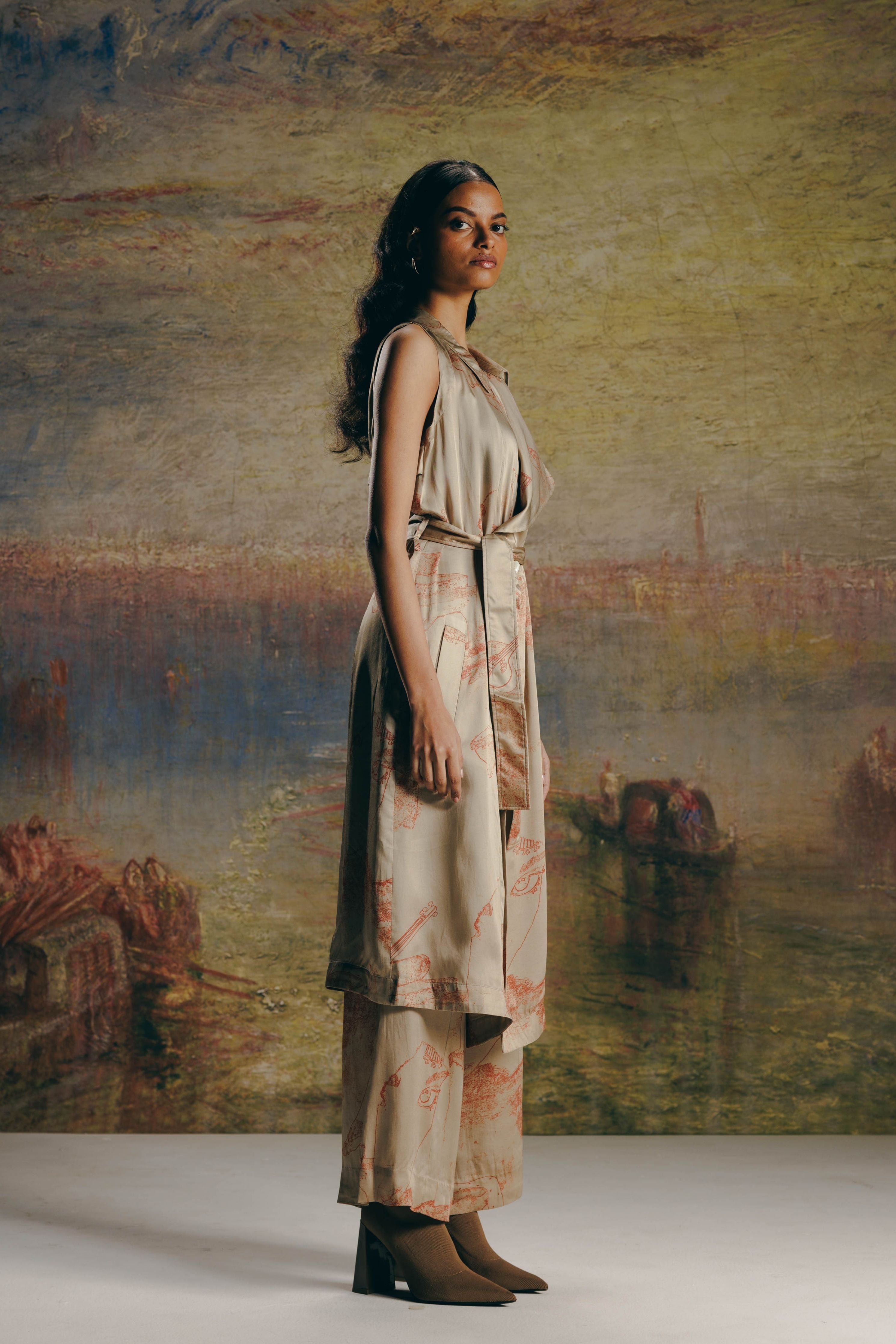 Surrealist Outline Trench Dress & Bollywood Pant Co-ord