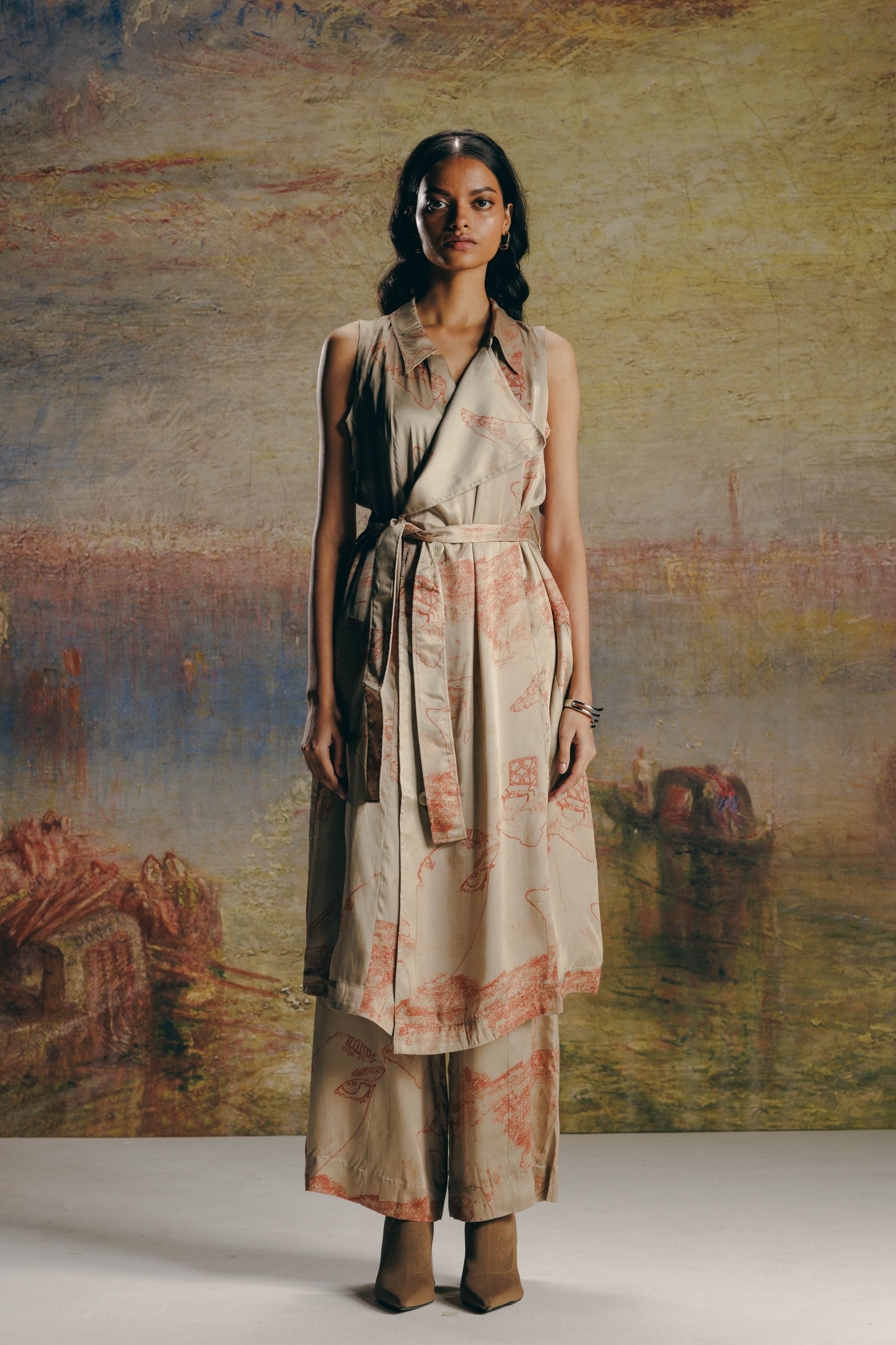 Surrealist Outline Trench Dress & Bollywood Pant Co-ord