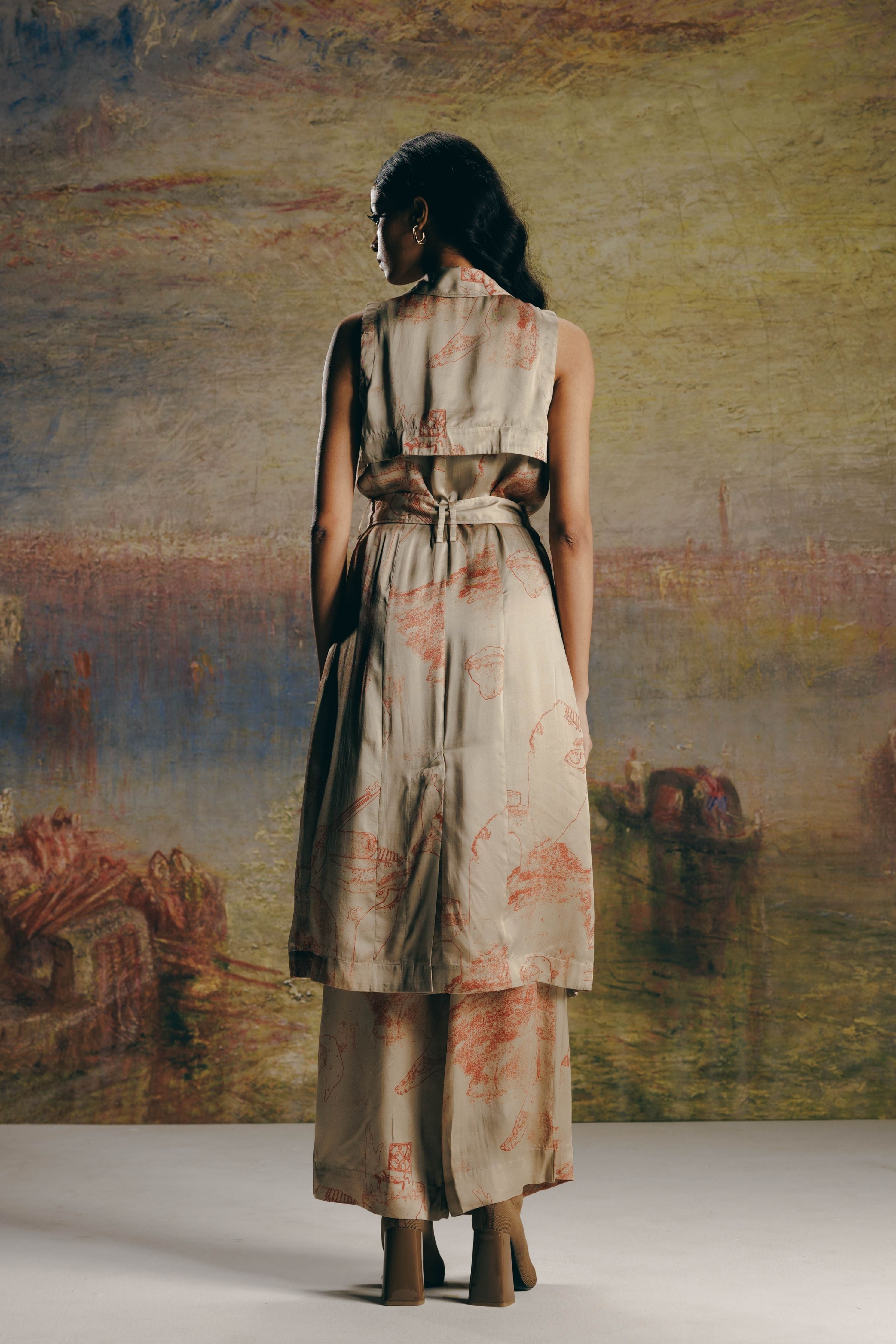 Surrealist Outline Trench Dress & Bollywood Pant Co-ord