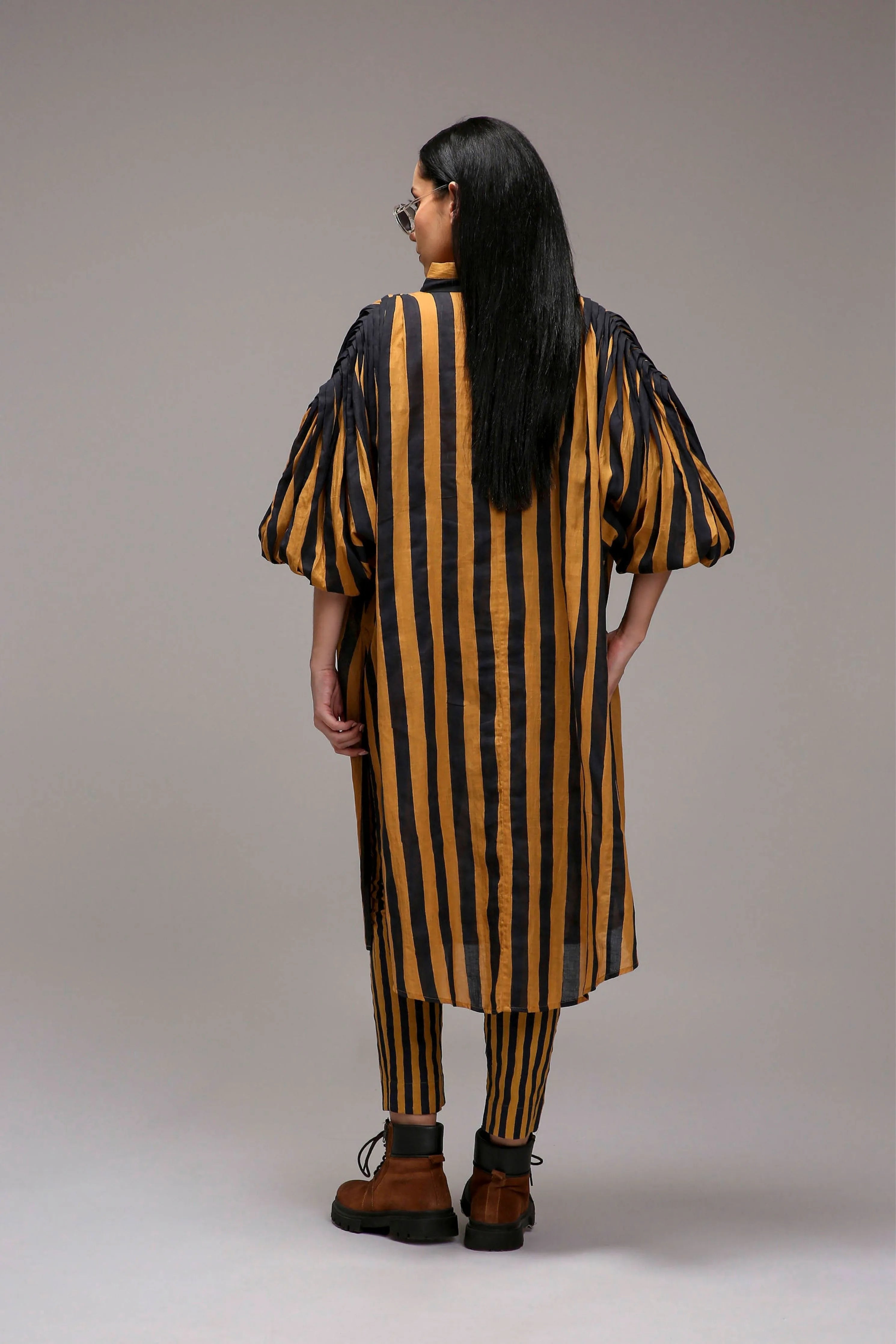 Tan-Brown Blue Striped Baha Tunic Set