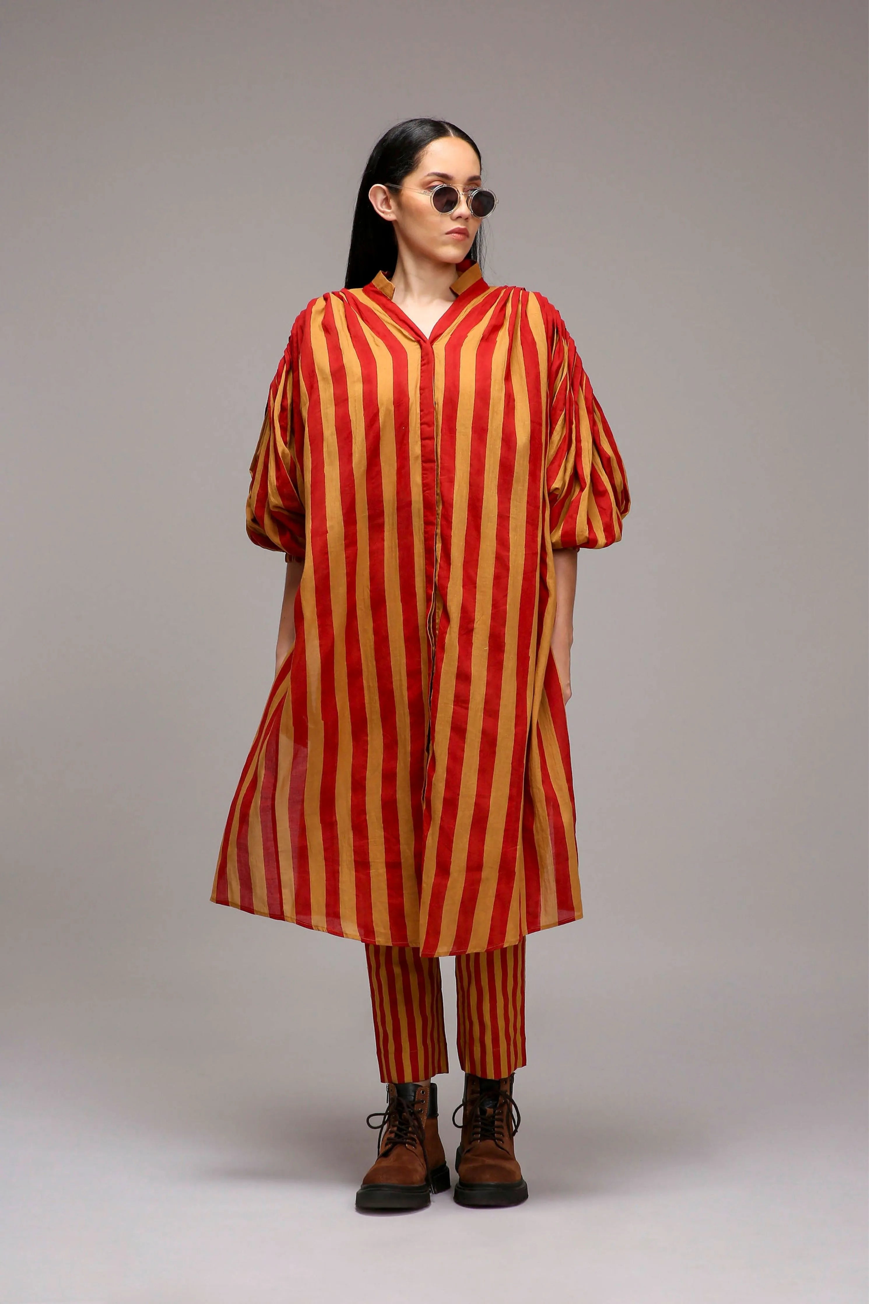 Tan-Brown Red Striped Baha Tunic Set