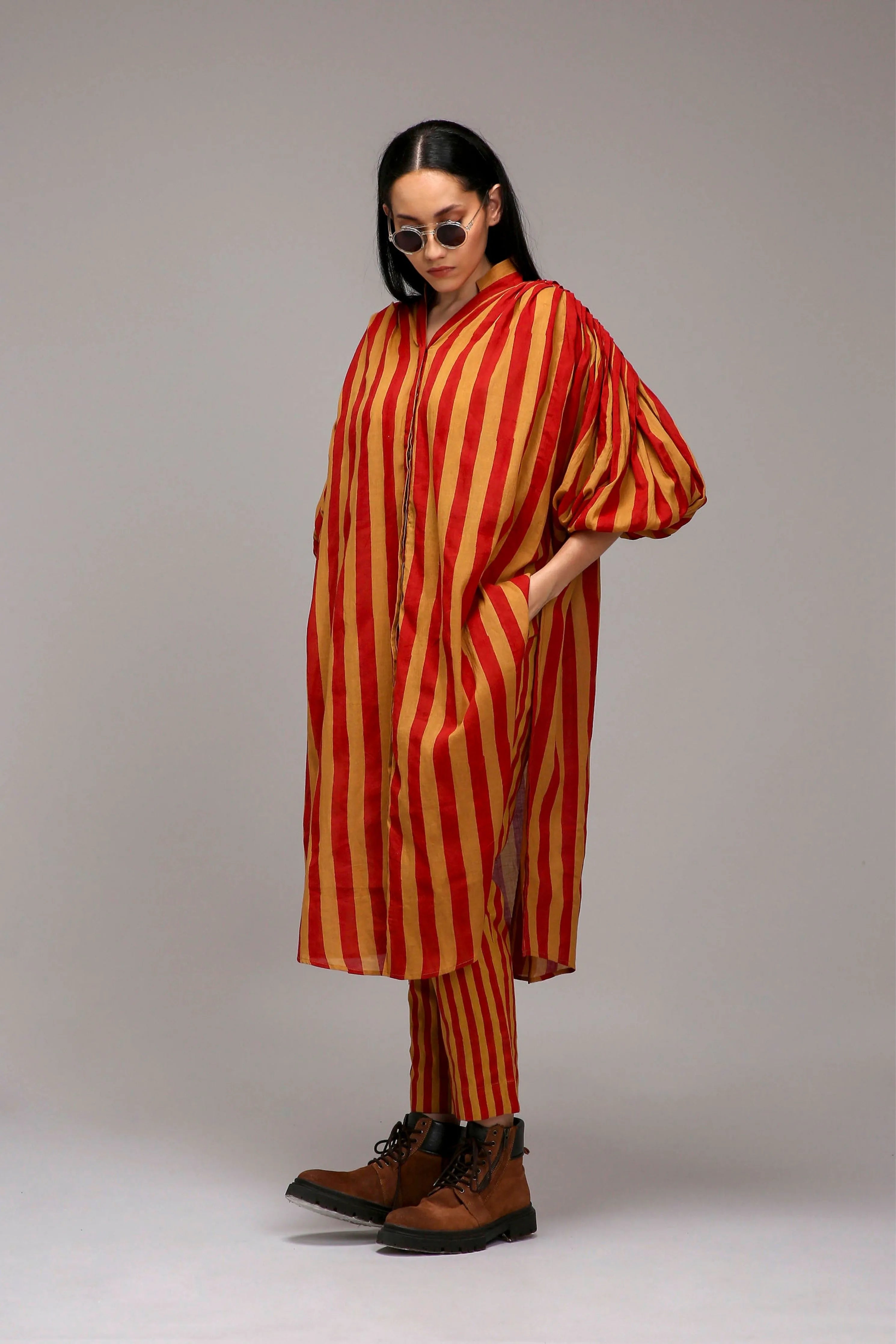 Tan-Brown Red Striped Baha Tunic Set