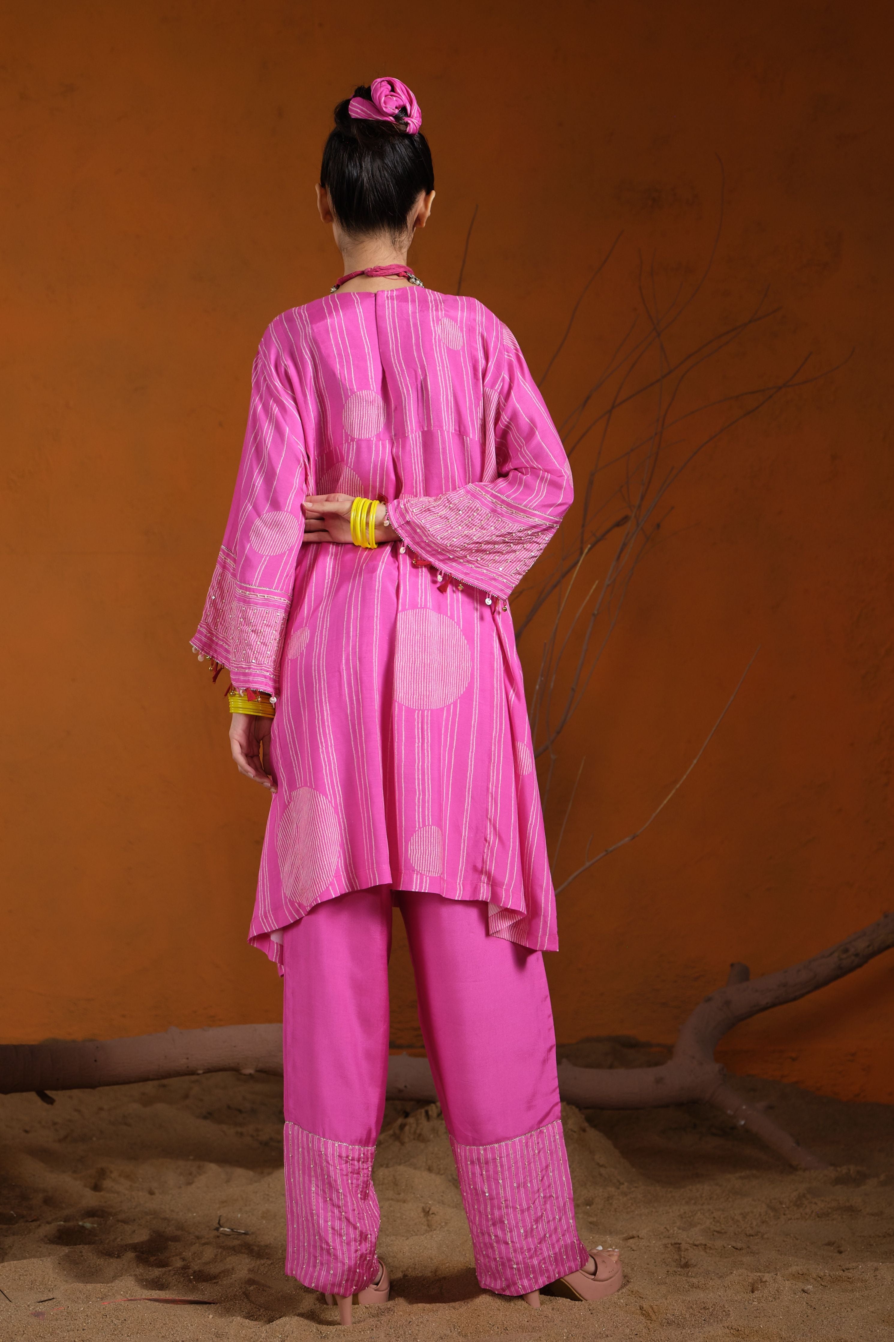 Pink Shibori Kurta Set