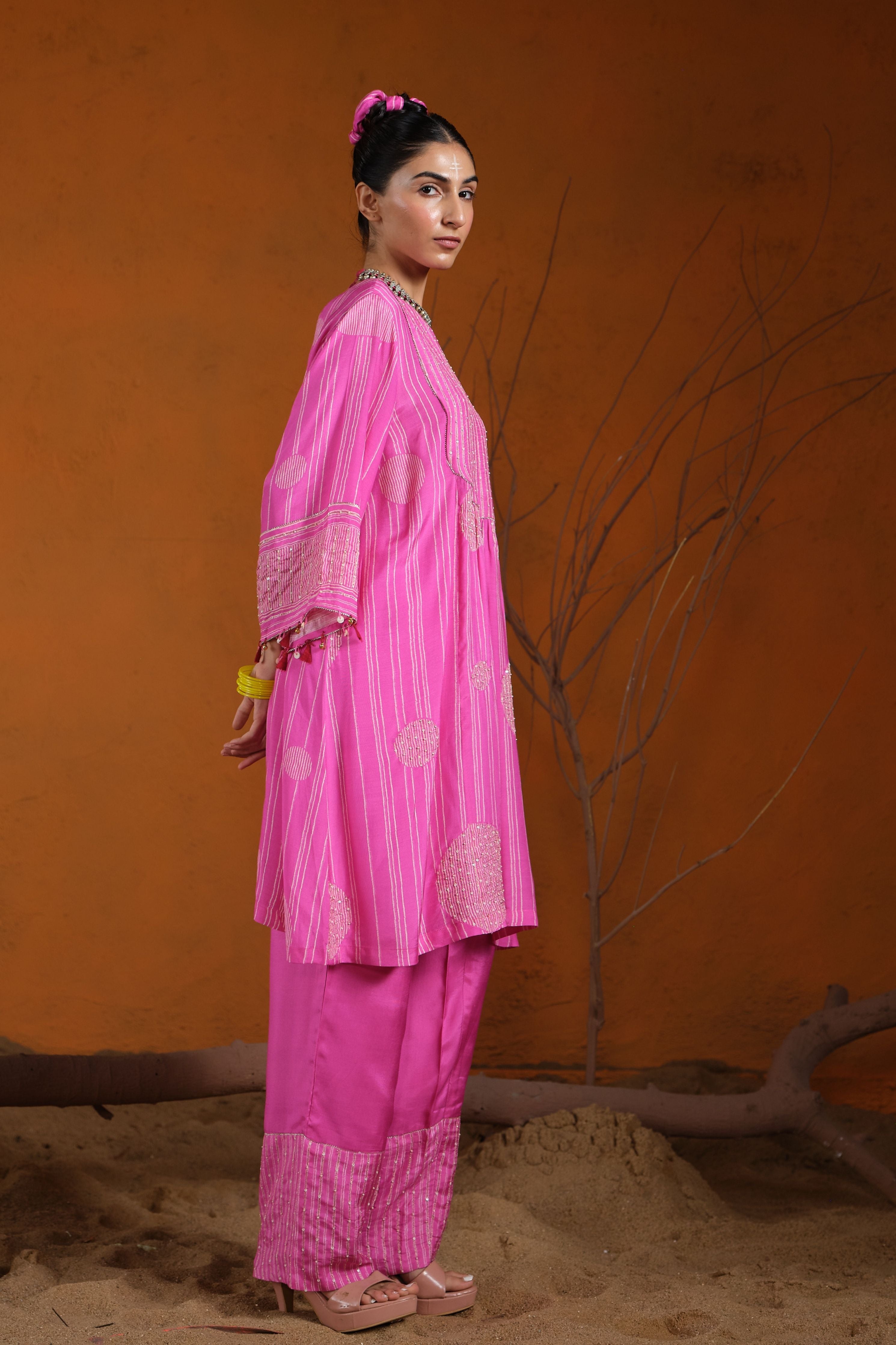 Pink Shibori Kurta Set