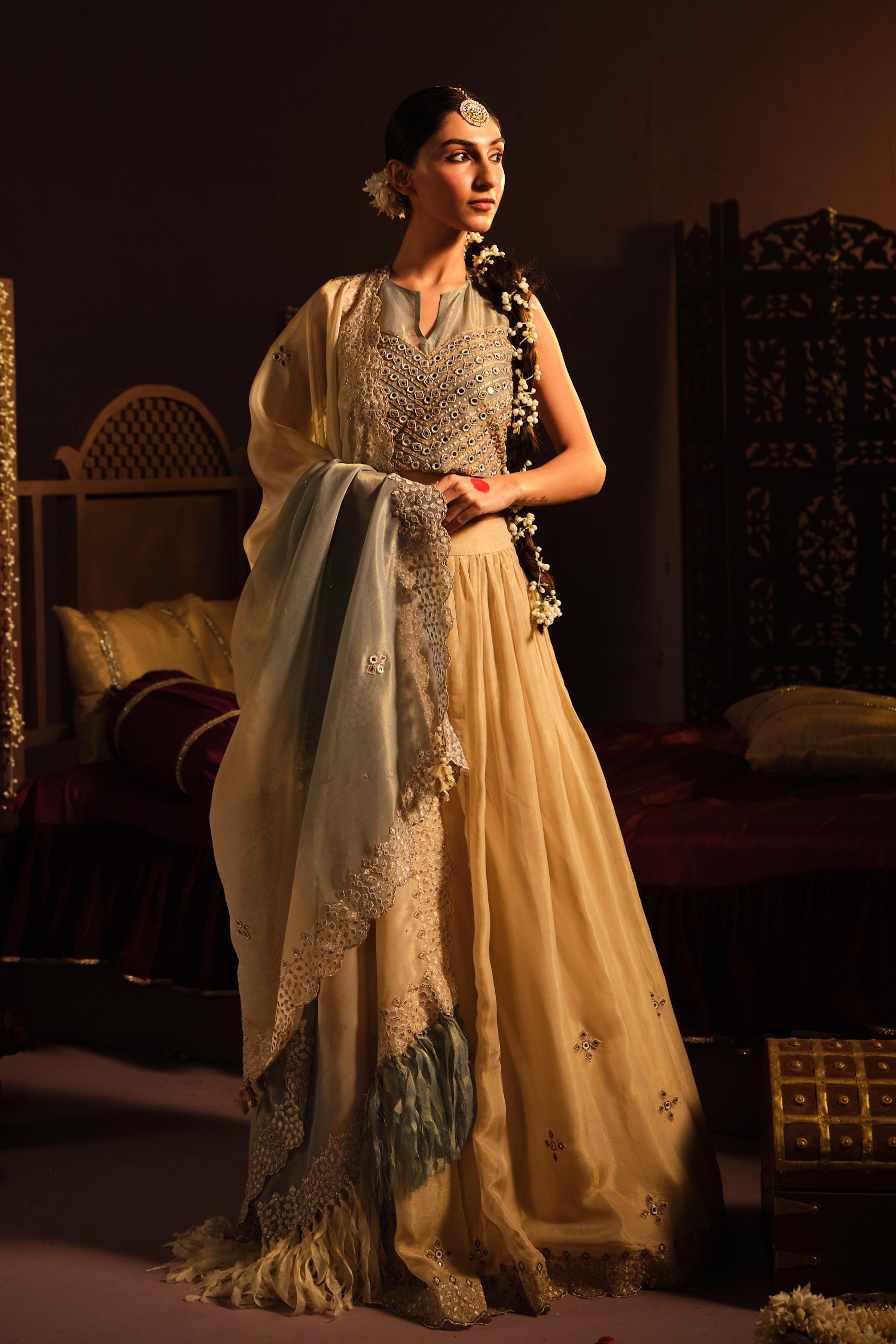 Cream Lehanga Set