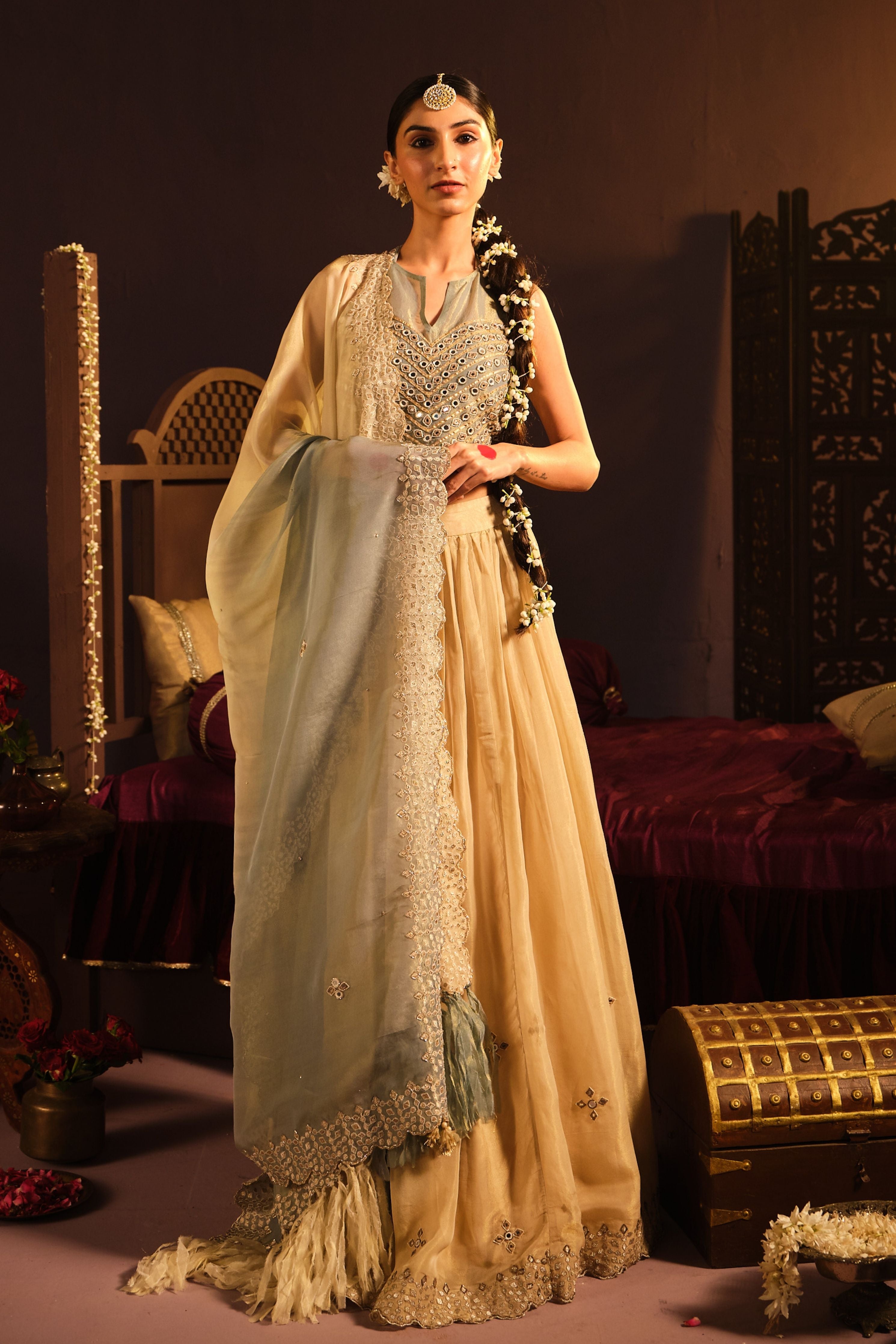 Cream Lehanga Set