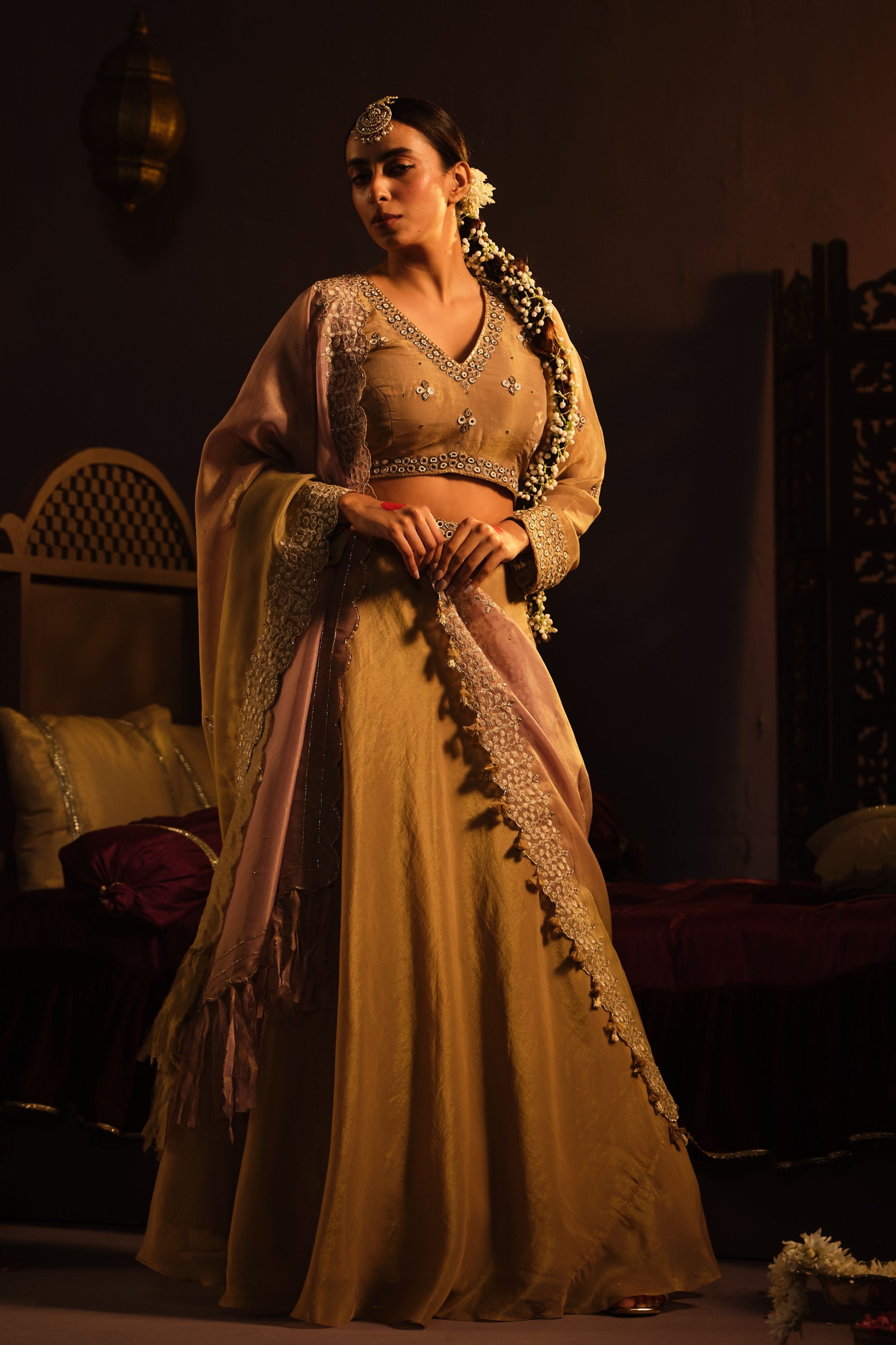 Brown Mirror Lehanga Set