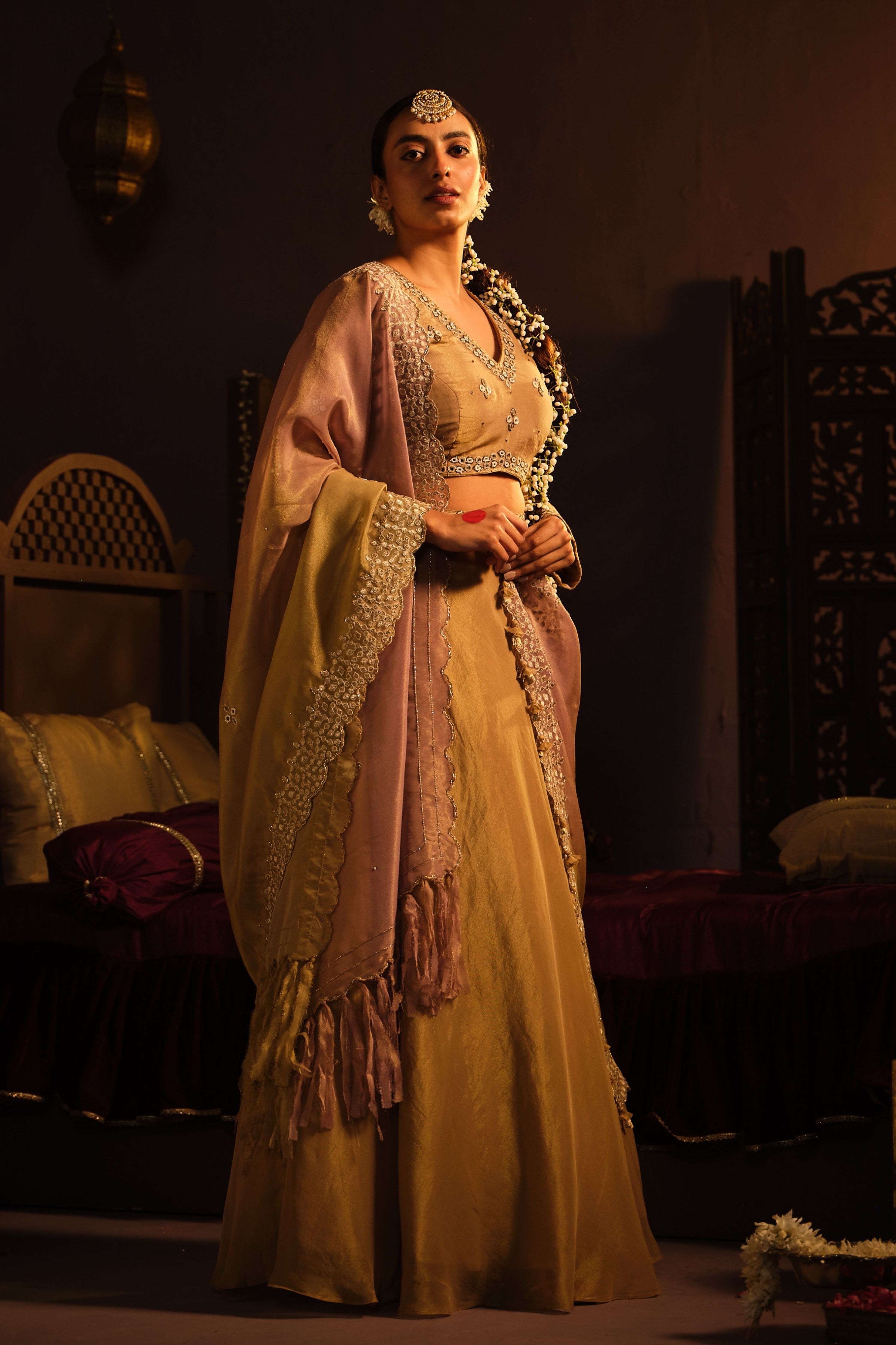 Brown Mirror Lehanga Set