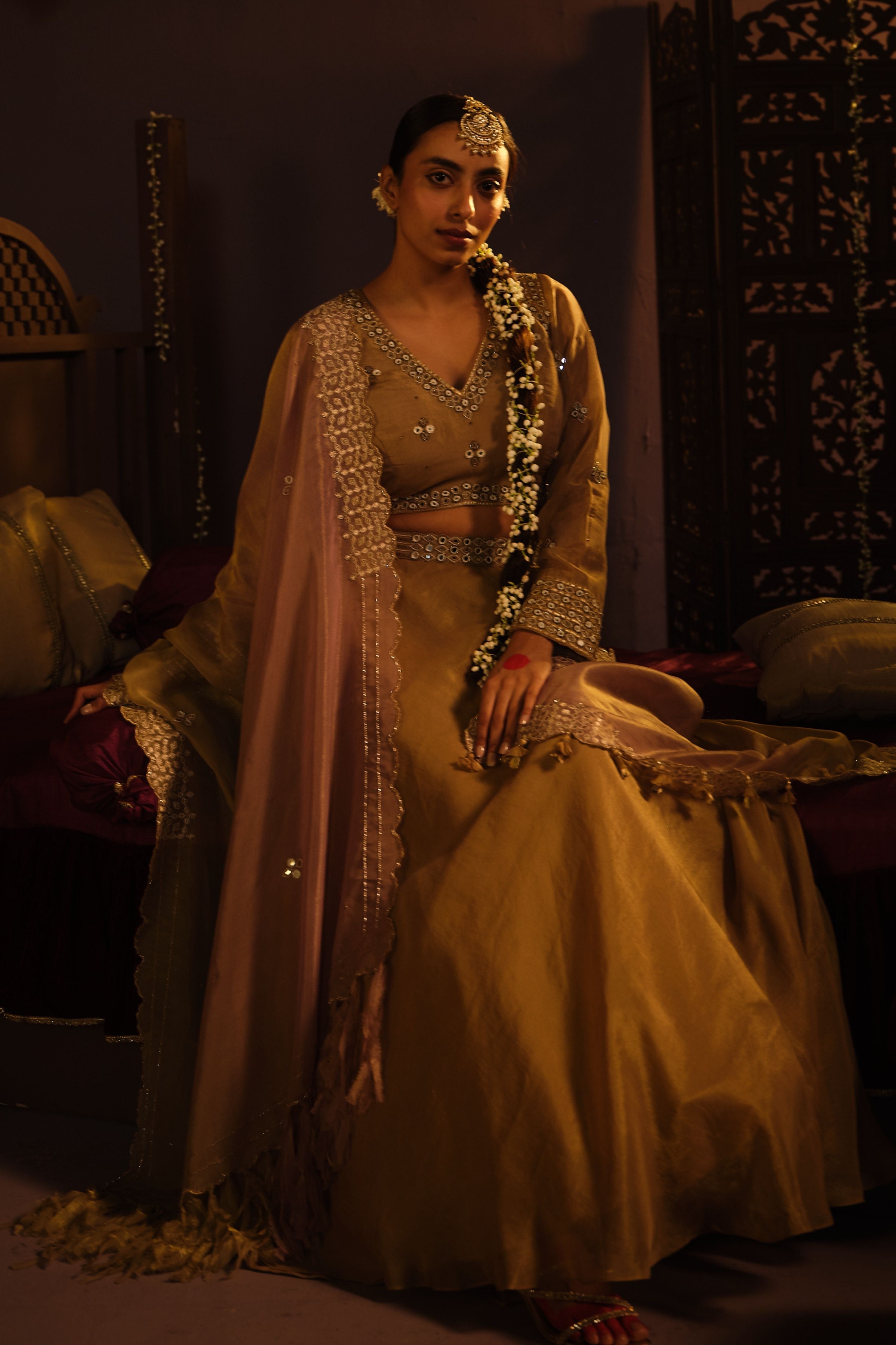 Brown Mirror Lehanga Set