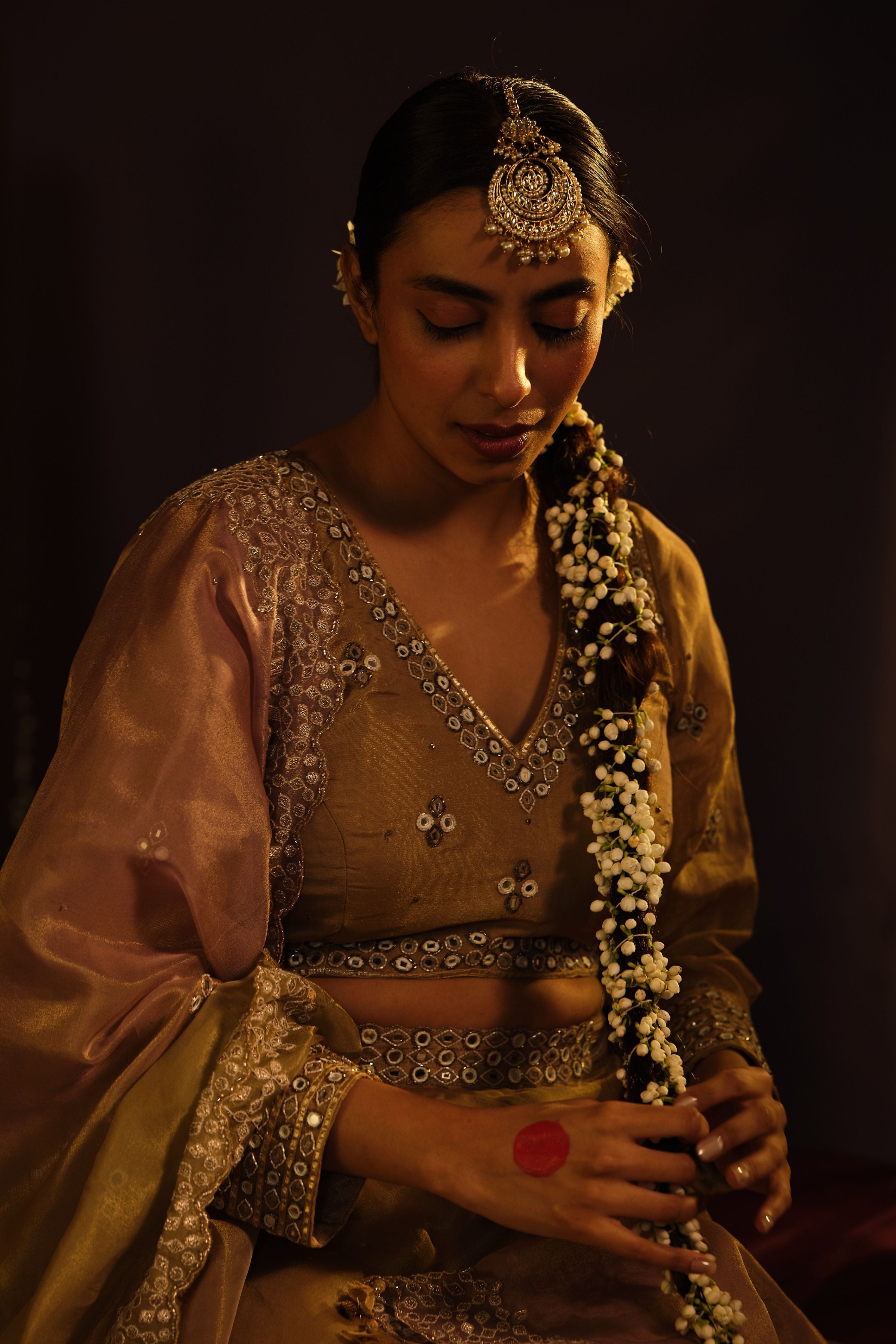 Brown Mirror Lehanga Set