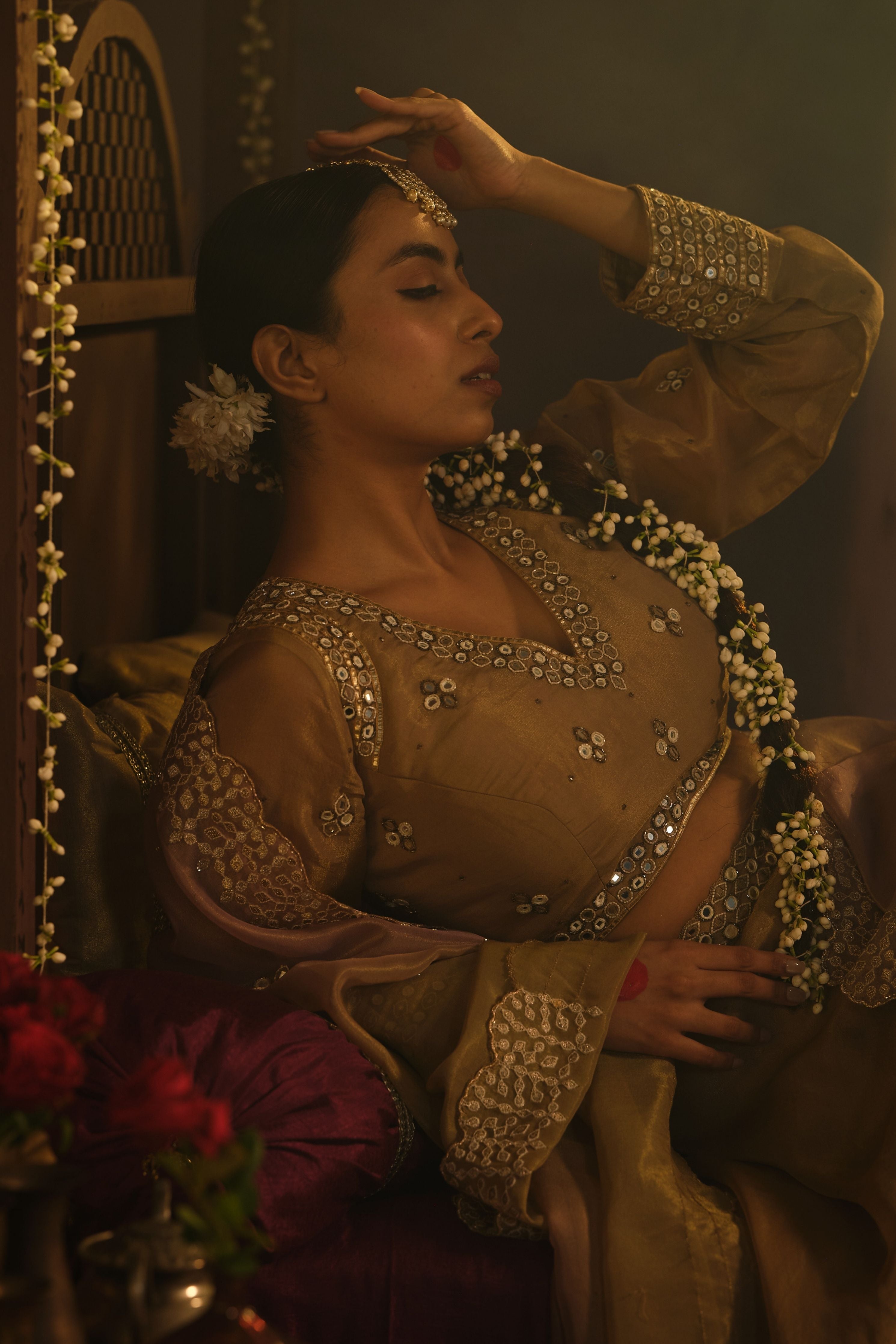 Brown Mirror Lehanga Set