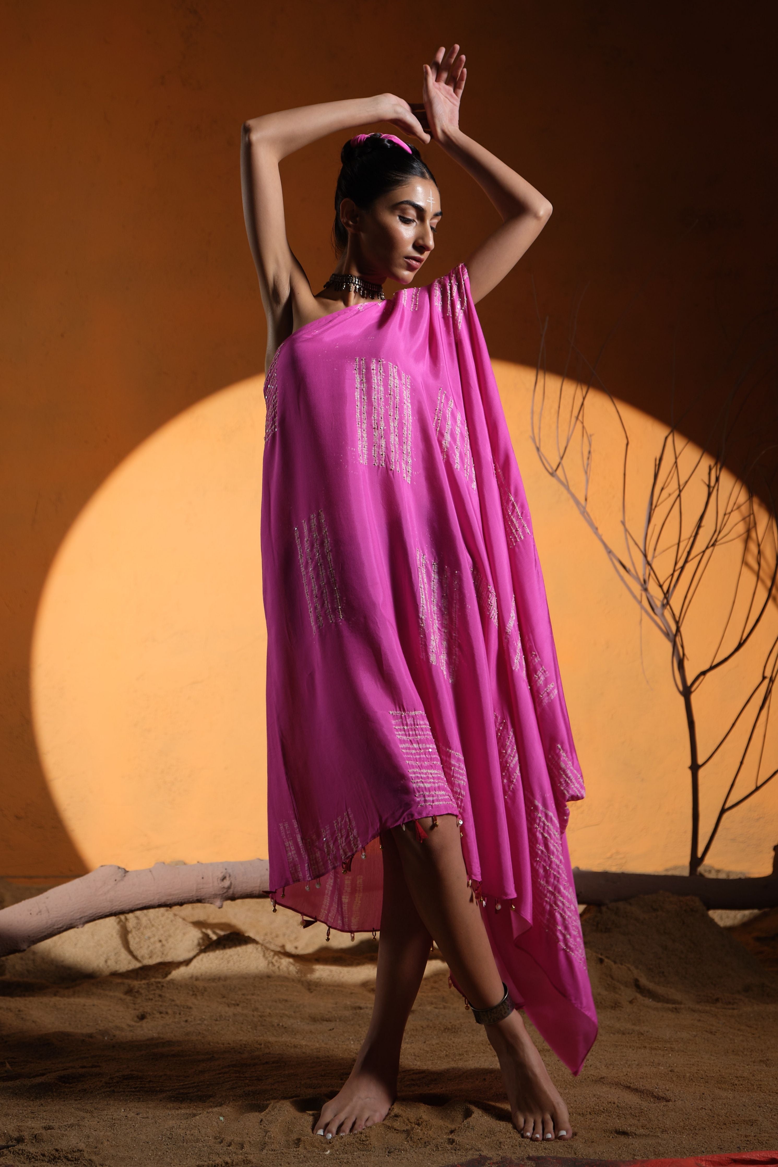 Bright Pink One Shoulder Assymetric Dress
