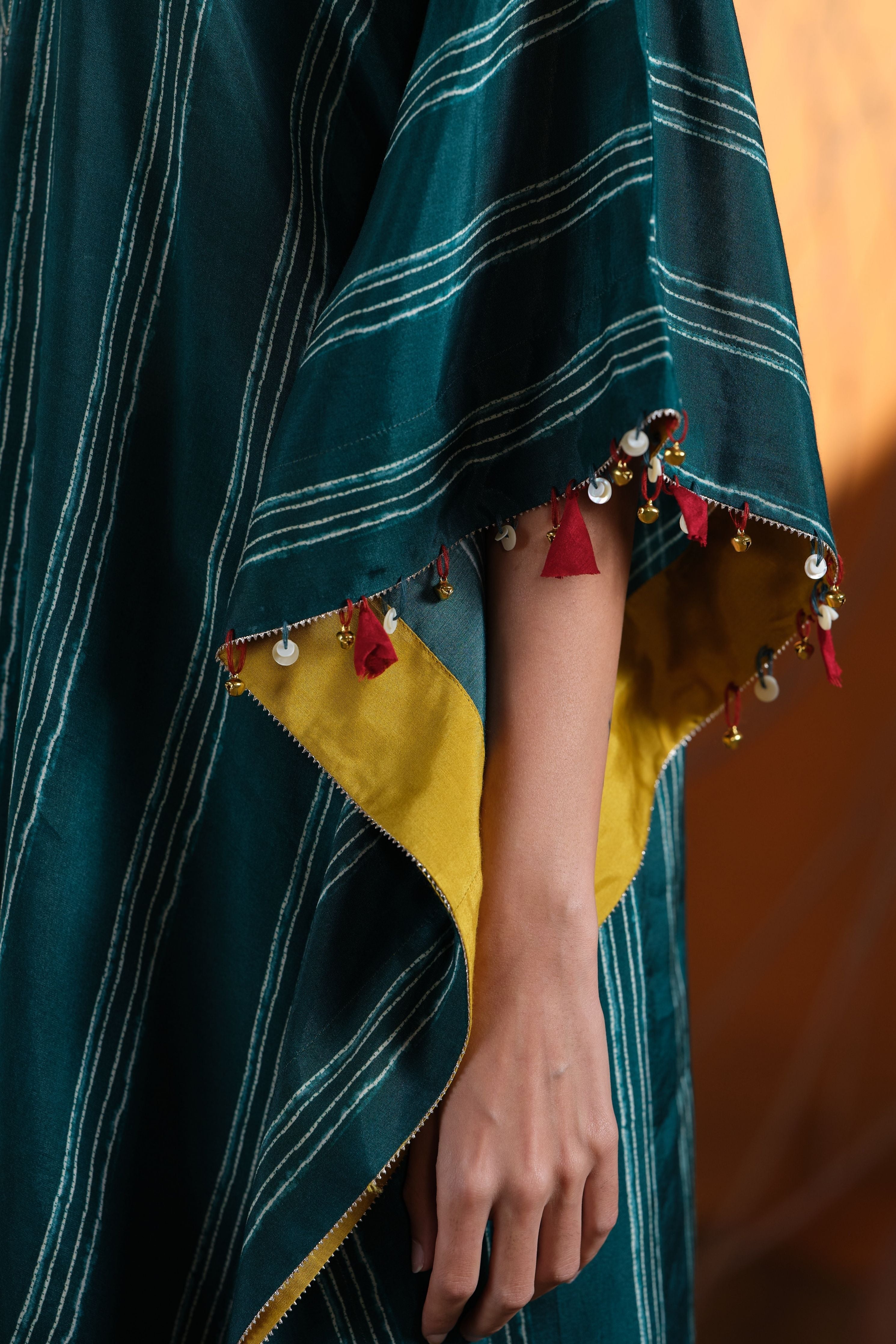 Green V-Neck Kaftan Set