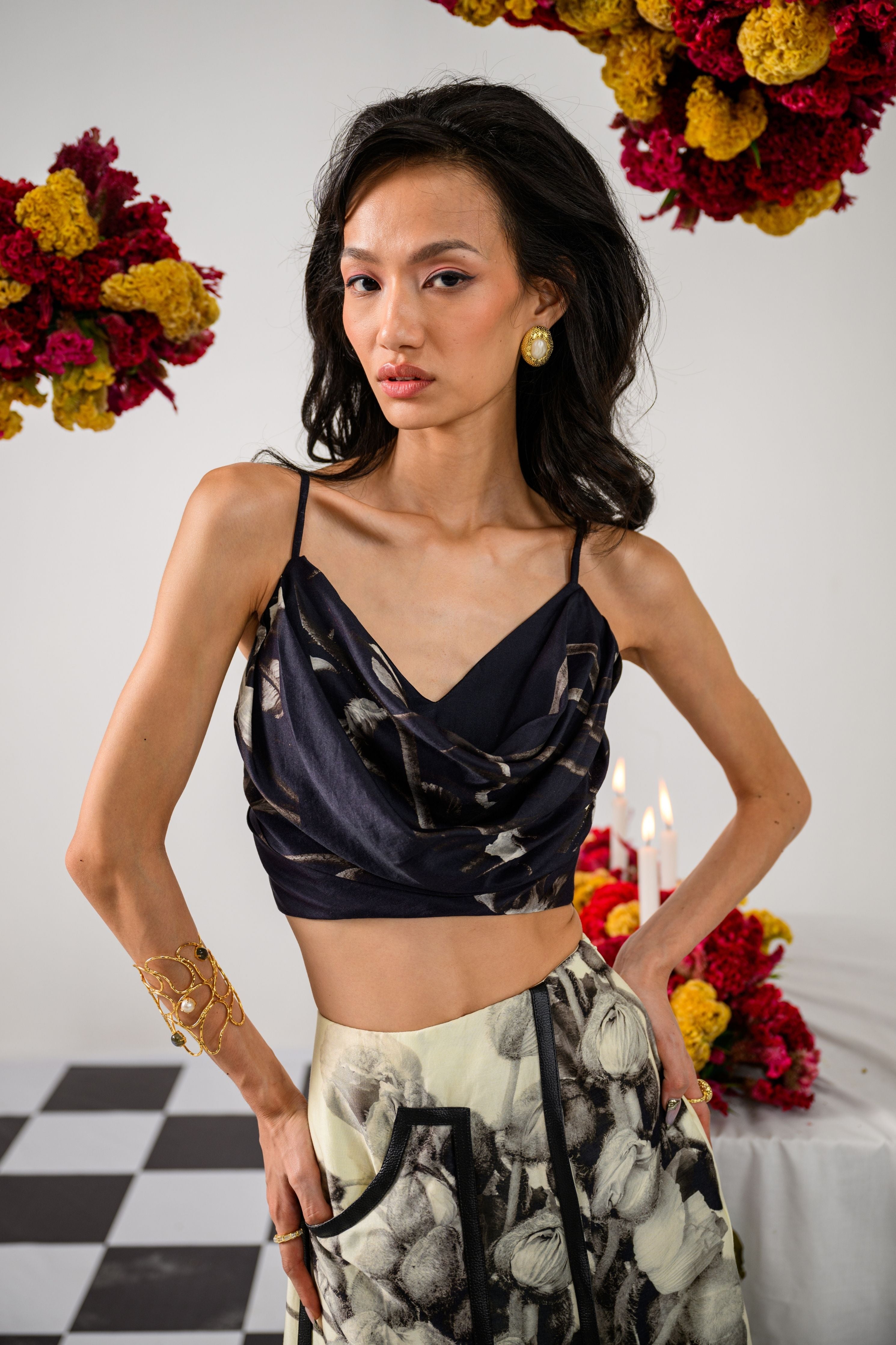 Noir & Ivory Cowl Bustier