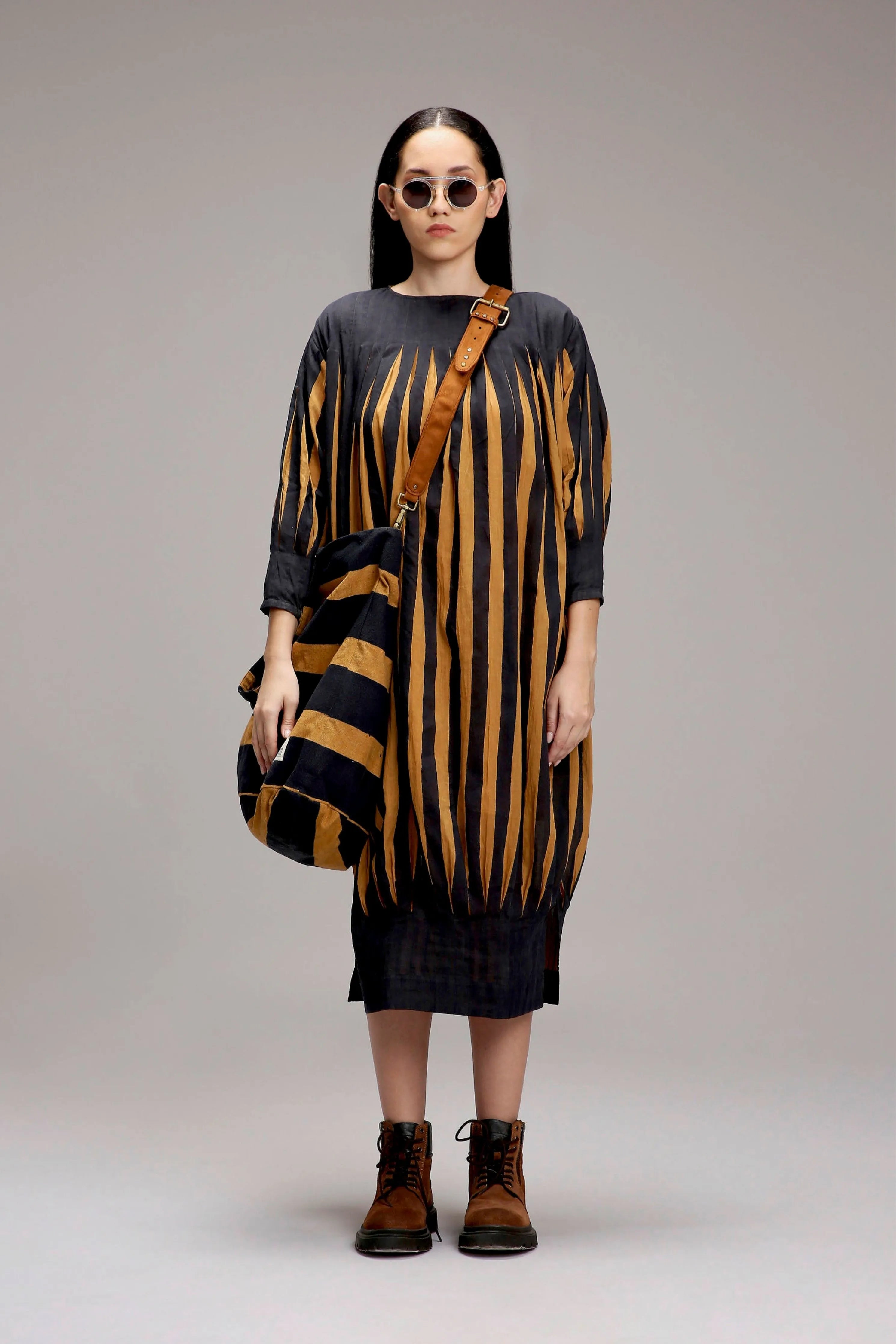 Tan-Brown Striped Tote Bag