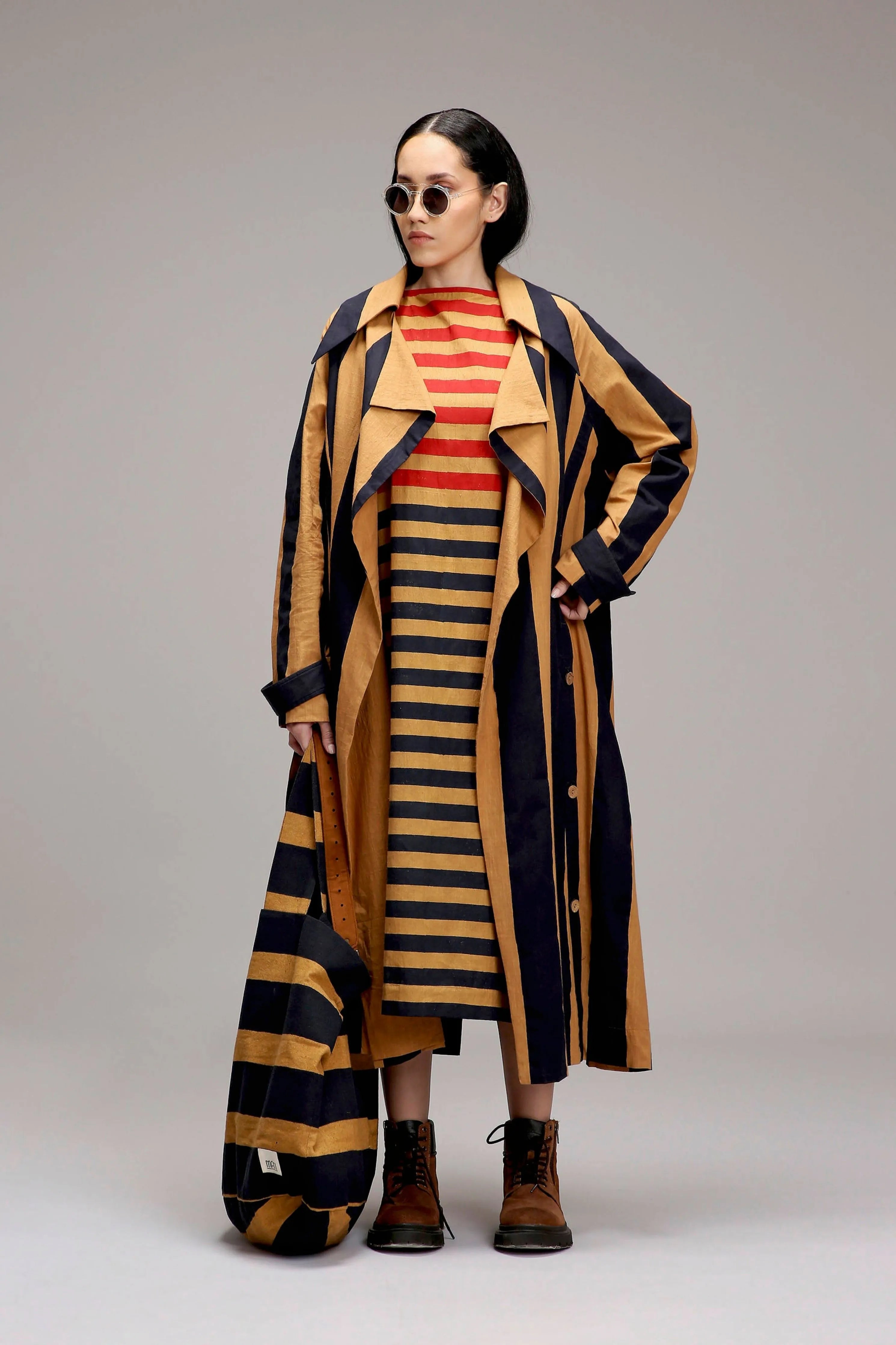 Tan-Brown Striped Tote Bag