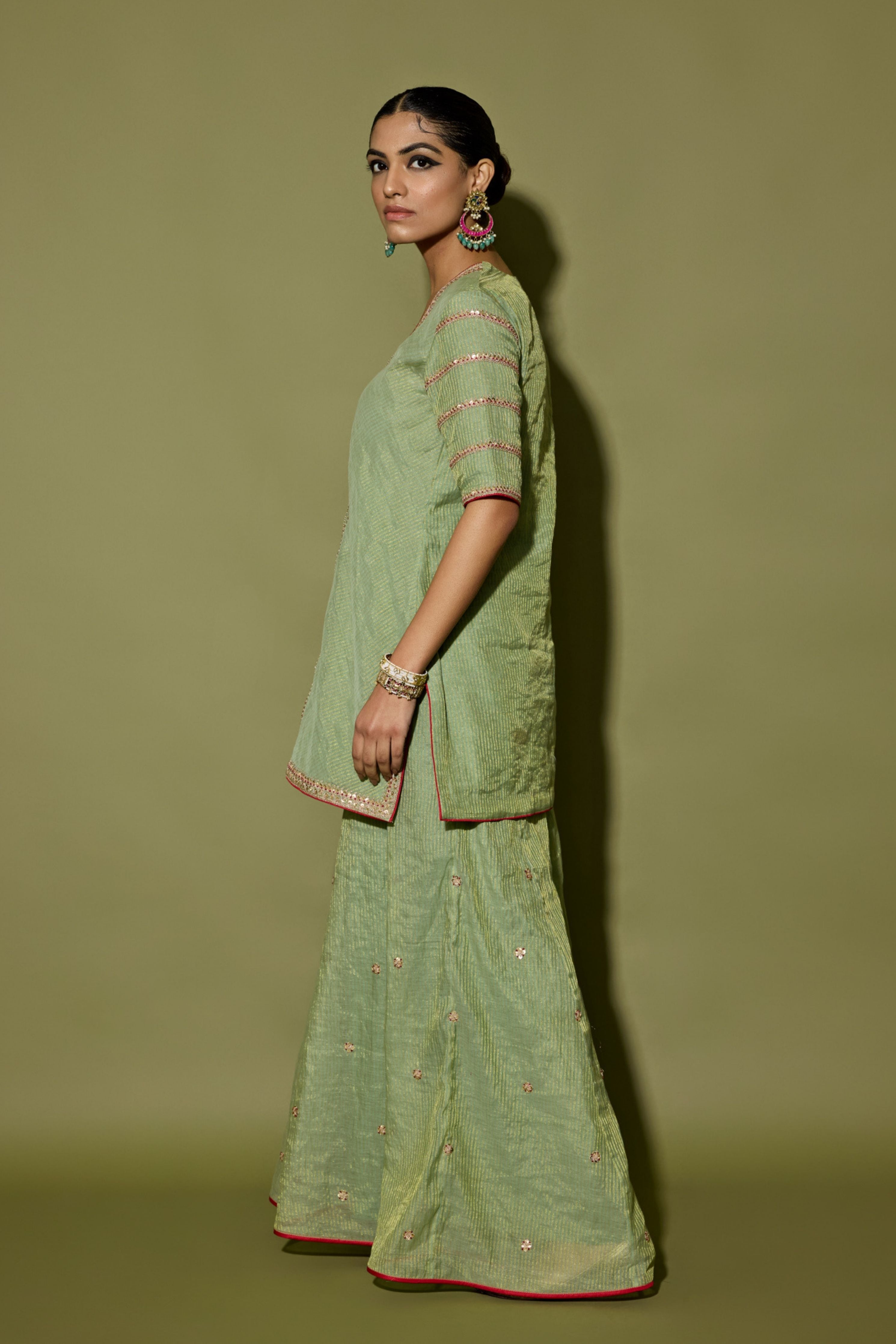 Stripe Tissue Short Kurta Set