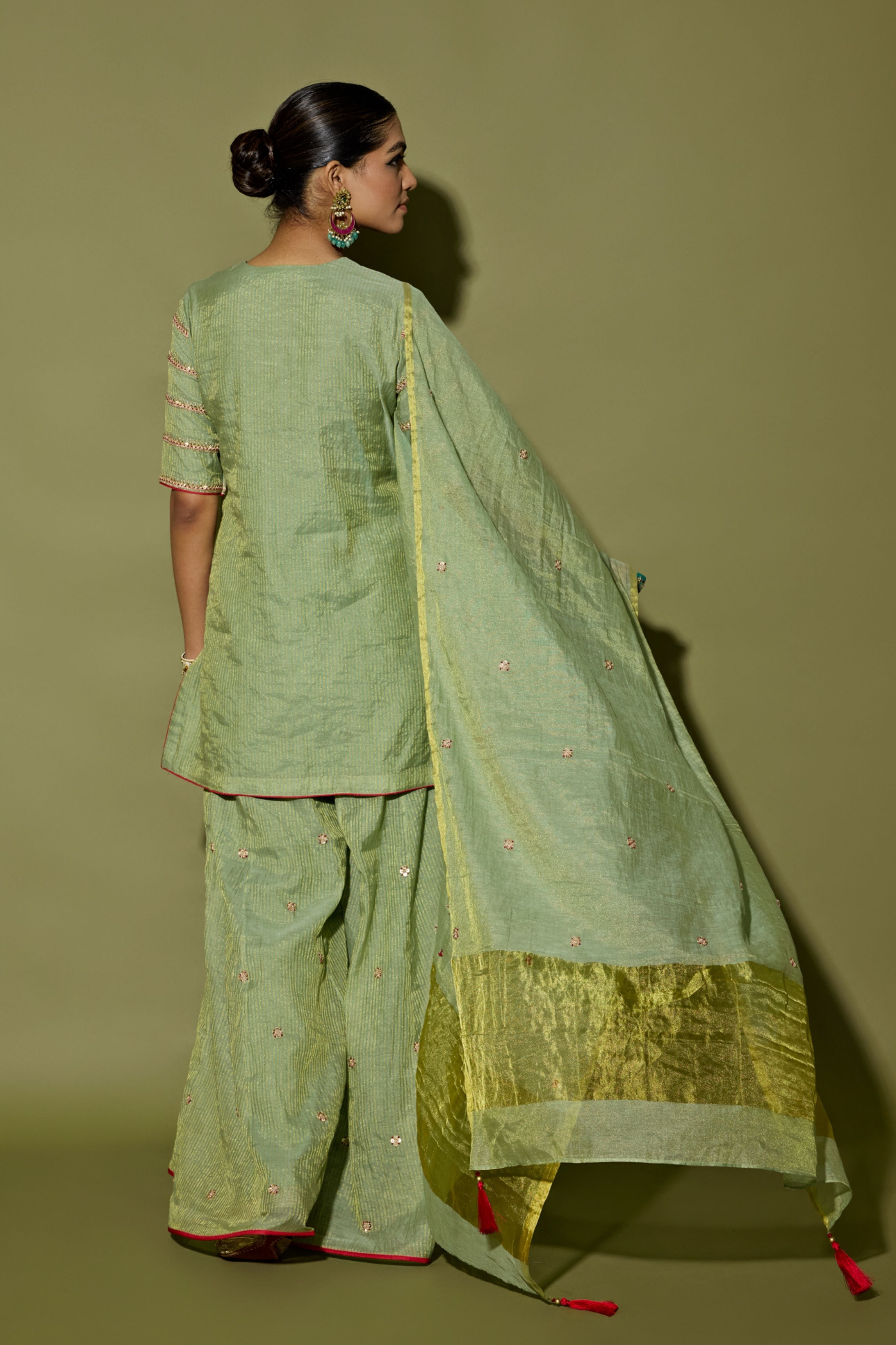 Stripe Tissue Short Kurta Set