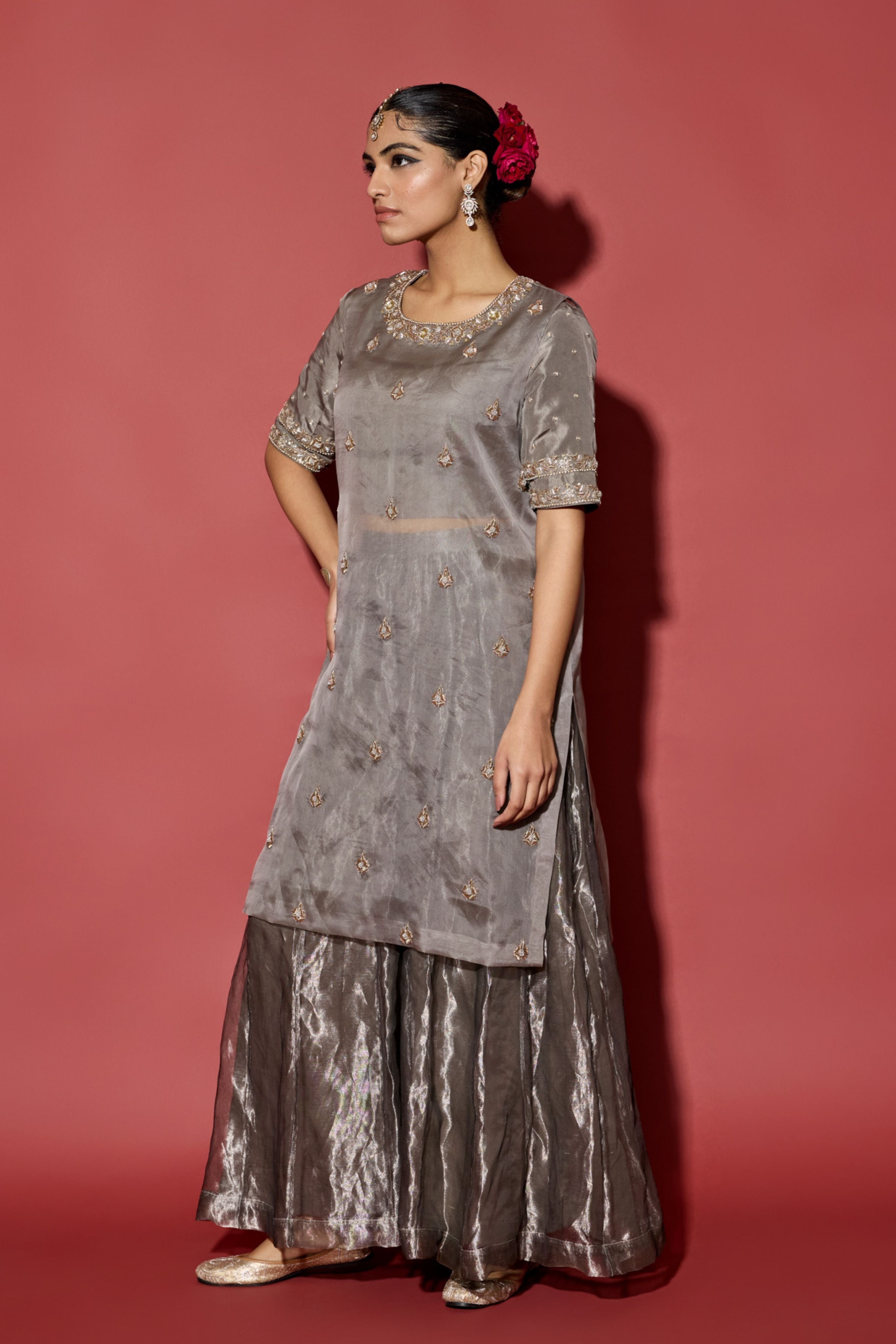 Grey Silver Sharara Set