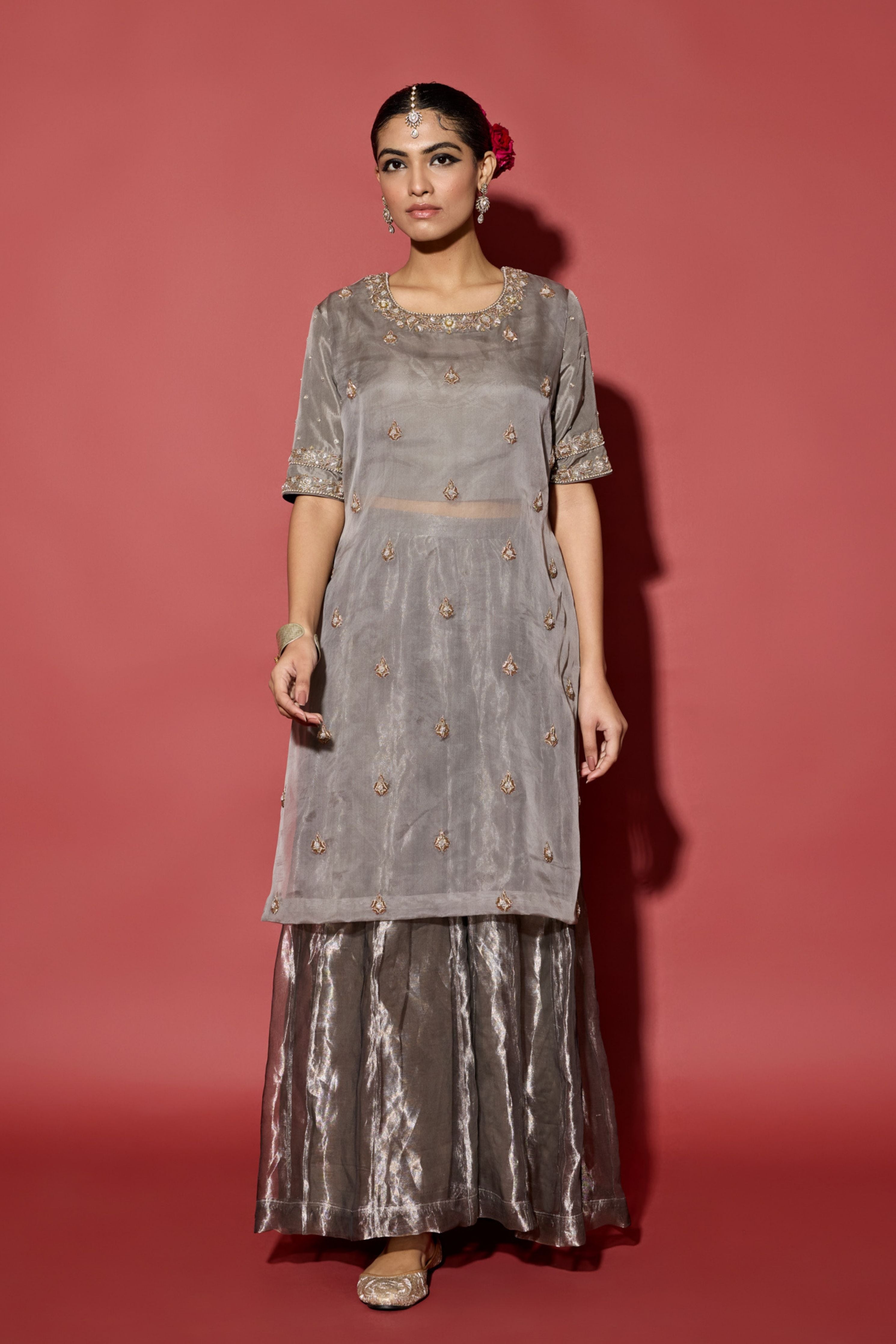 Grey Silver Sharara Set