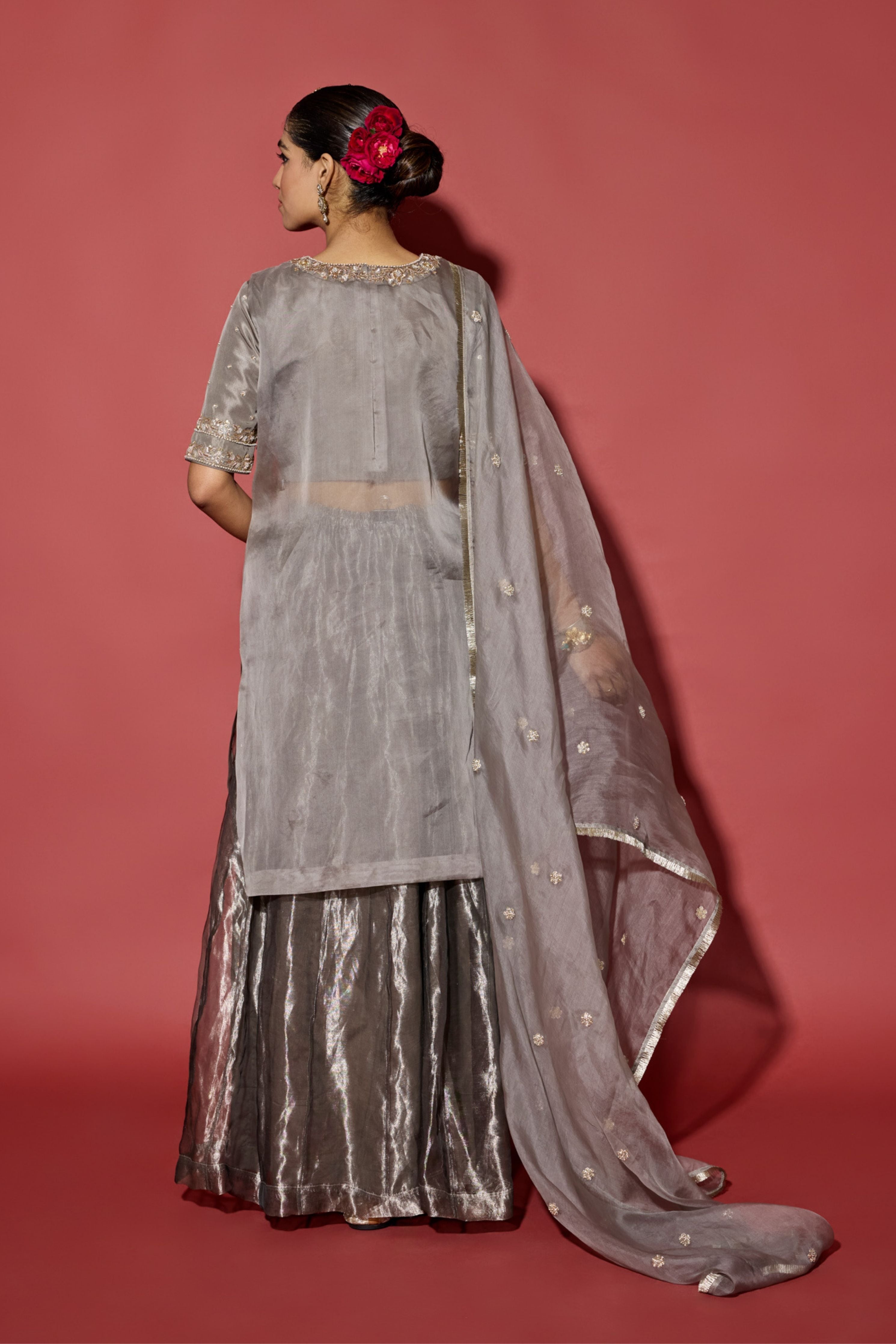 Grey Silver Sharara Set